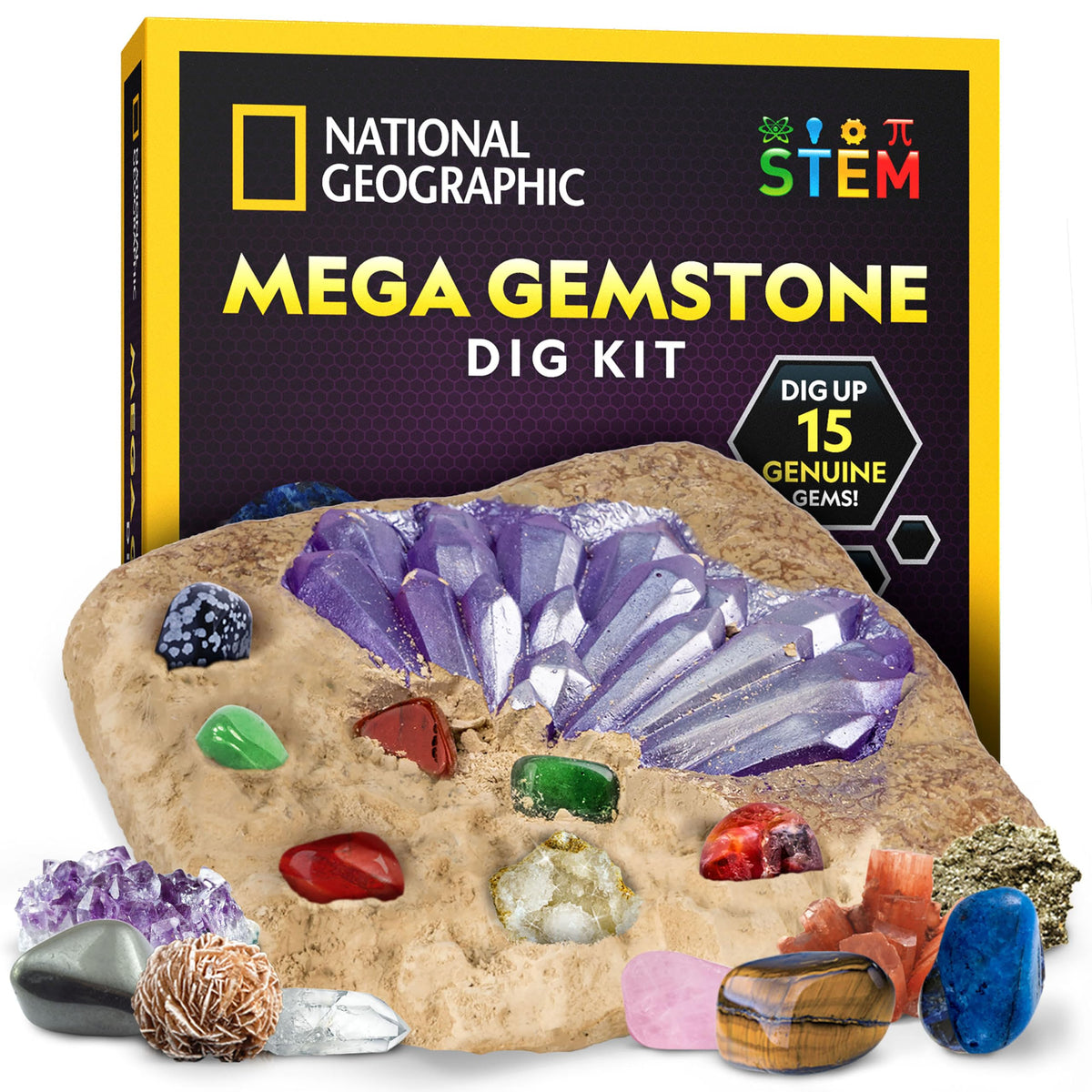 NATIONAL GEOGRAPHIC Mega Gemstone Dig Kit Dig Up 15 Real - Blue Marble Official Imagery - 1