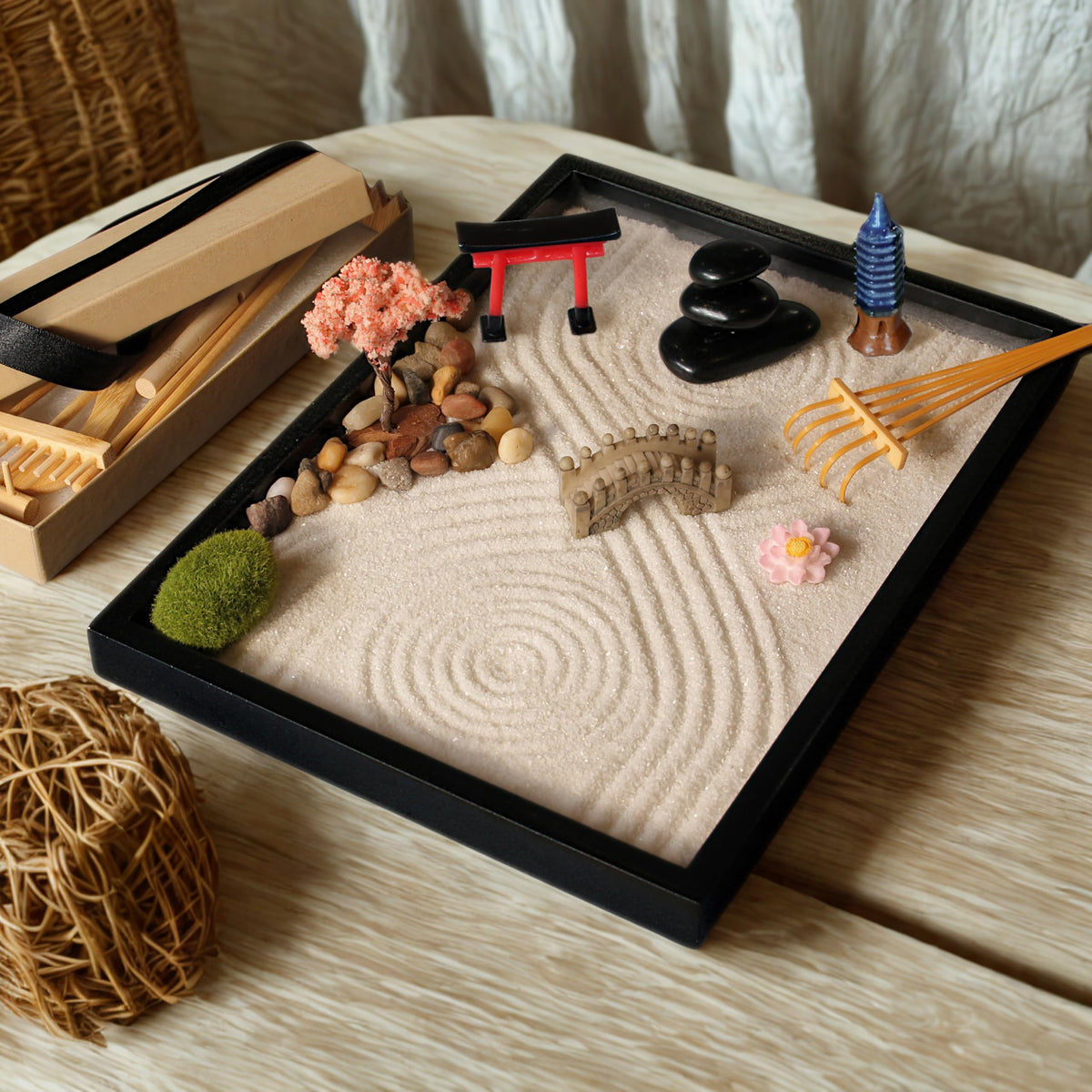 Zen Garden Kit for Desk Mini Zen Garden 11x8in Decor - Island Falls Home Official Imagery - 3