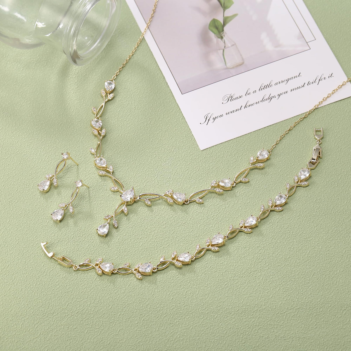 EVER FAITH Cubic Zirconia Pearl Leaf Bridal Jewelry Set for - EVER FAITH Official Imagery - 6