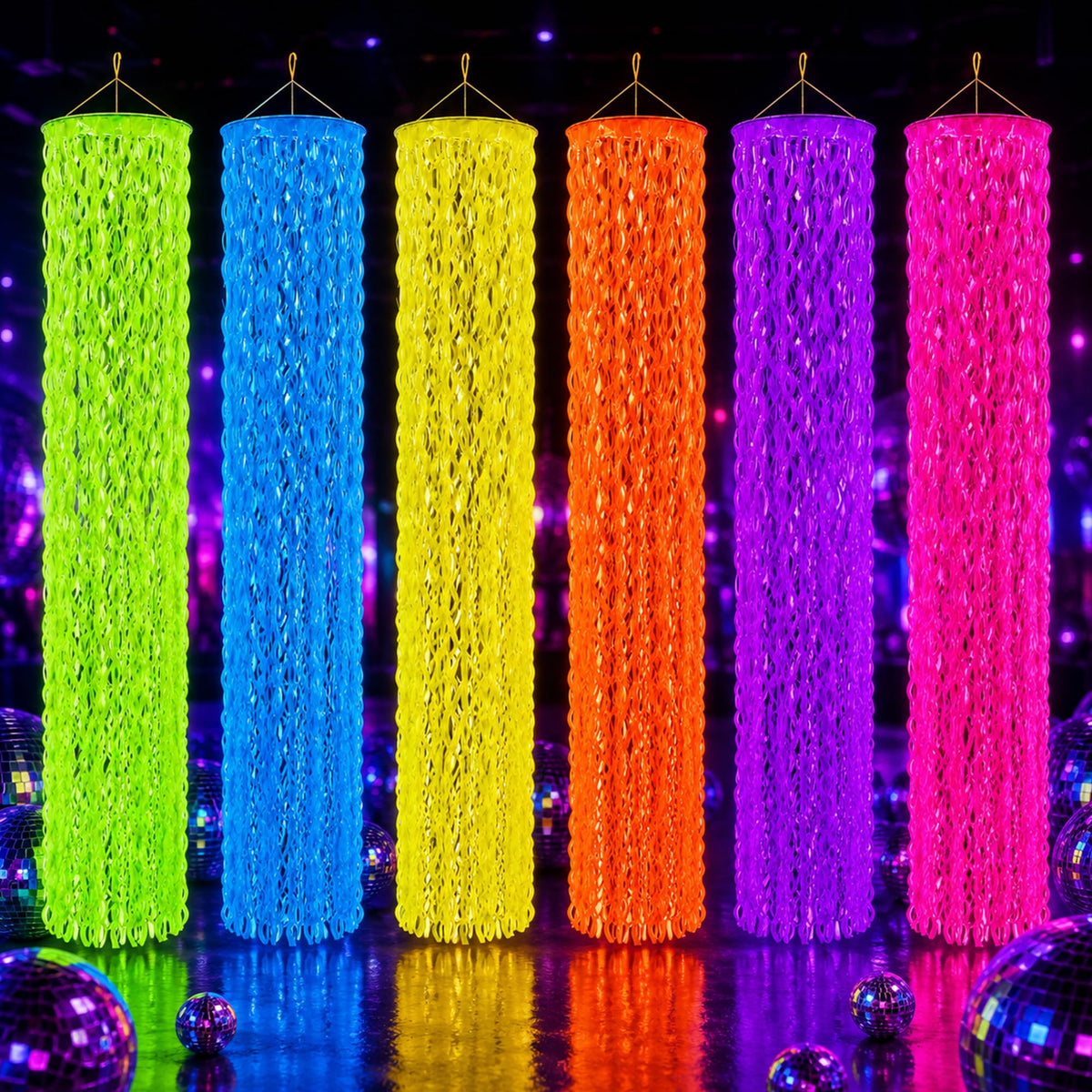 6Pcs Glow in the Dark Neon Party Hanging Backdrop Decor with - succulentlovers Official Imagery - 1