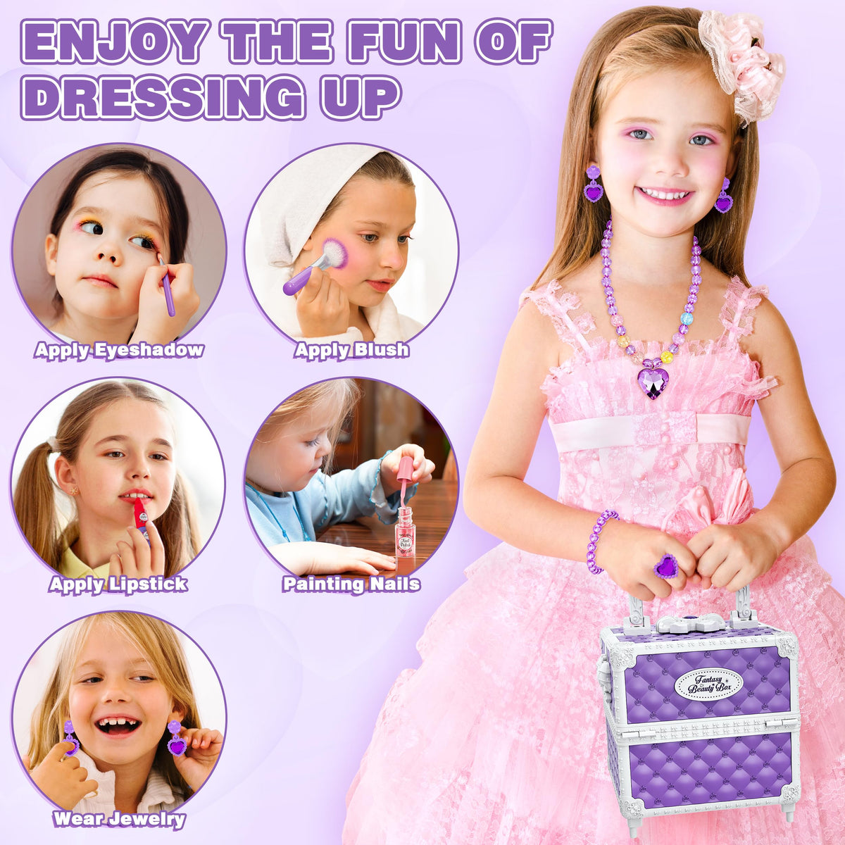 99 Pcs Kids Makeup Kit for Girls Princess Toys Real Washable - Kuovei Official Imagery - 7