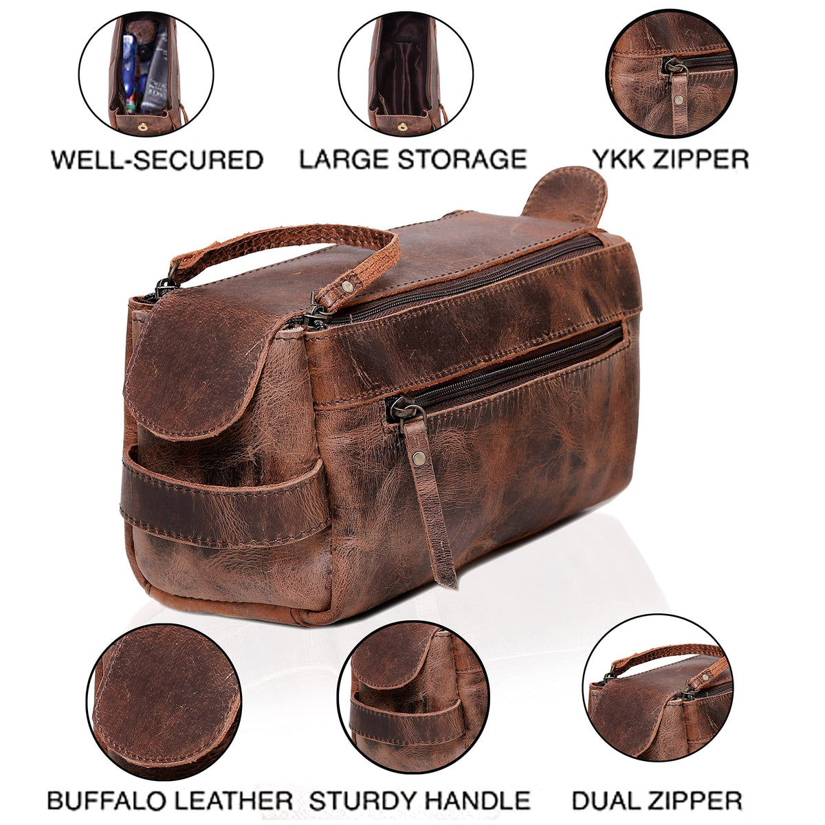 cuero Genuine Buffalo Leather Unisex Toiletry Bag Travel - cuero Official Imagery - 5