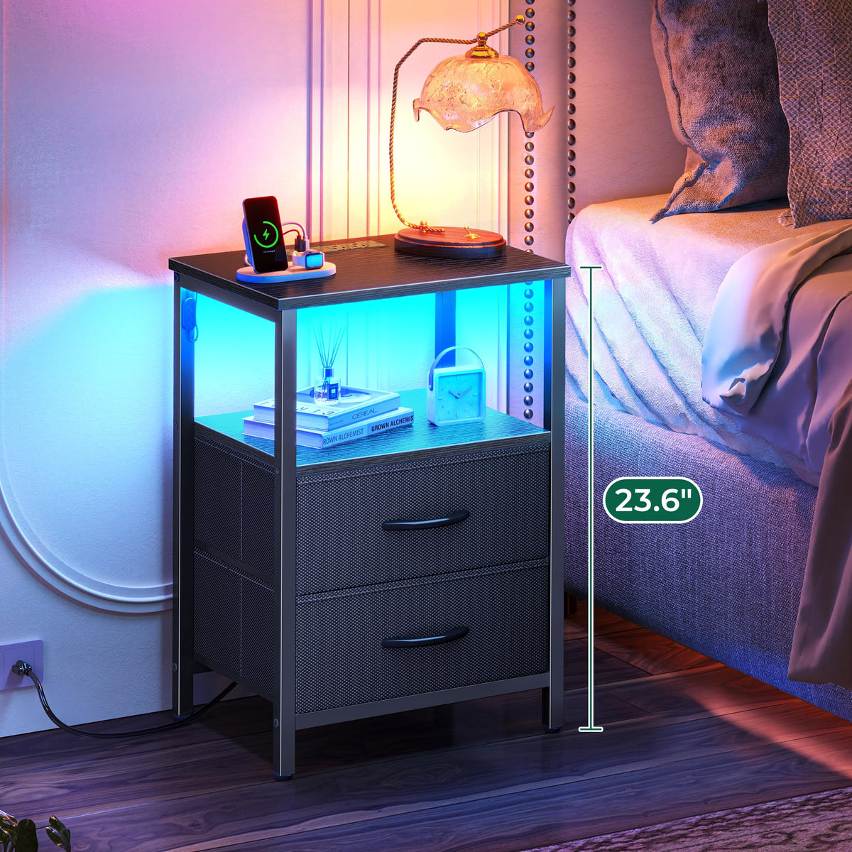 Huuger Night Stand with Charger Station and LED Lights 2 - Huuger Official Imagery - 5