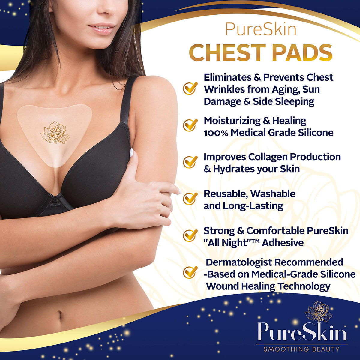 PureSkin Chest Wrinkle Patches 4 Pack Silicone Chest Wrinkle - PureSkin SMOOTHING BEAUTY Official Imagery - 6