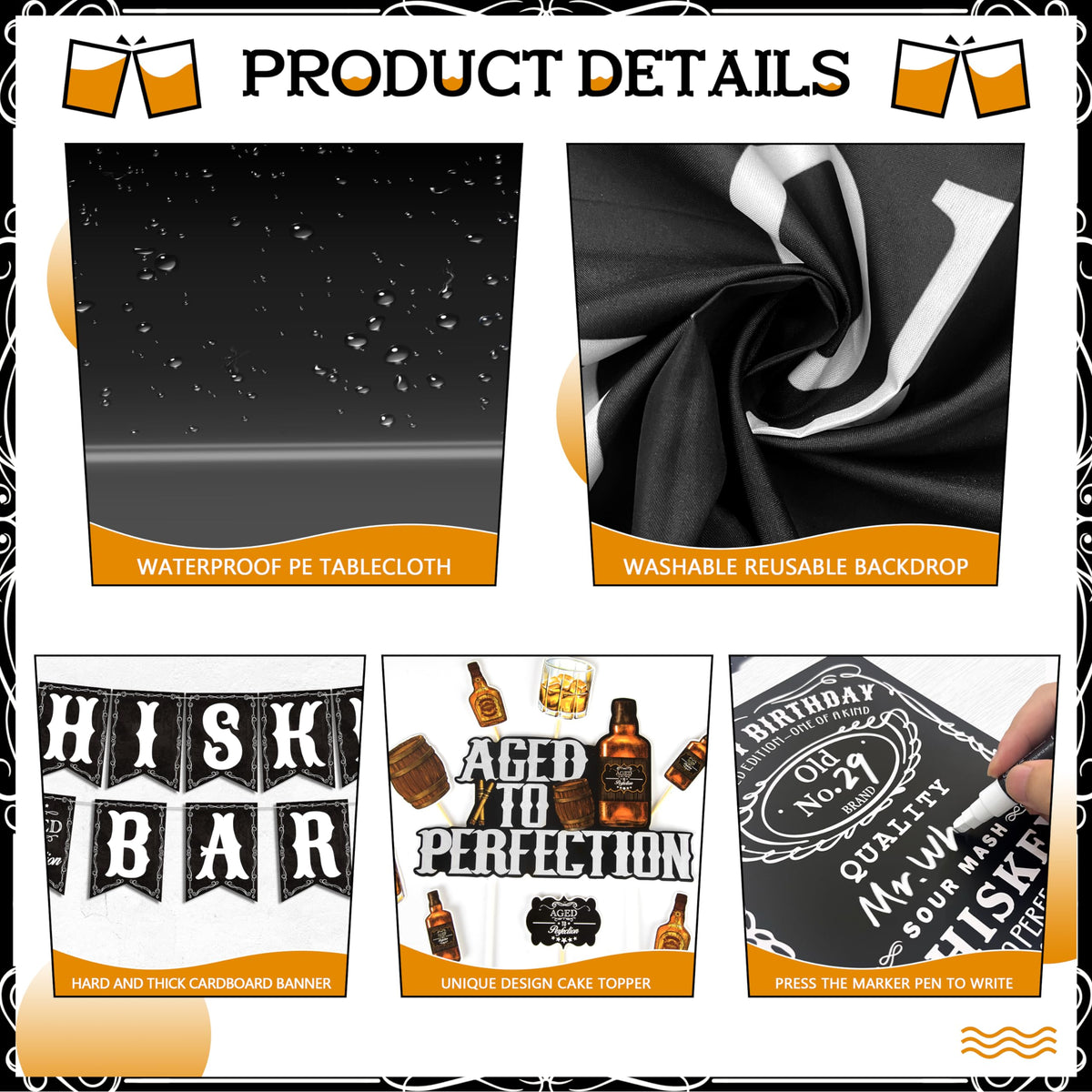 Whiskey Birthday Decorations for Men Aged to Perfection - BORAMDO Official Imagery - 6