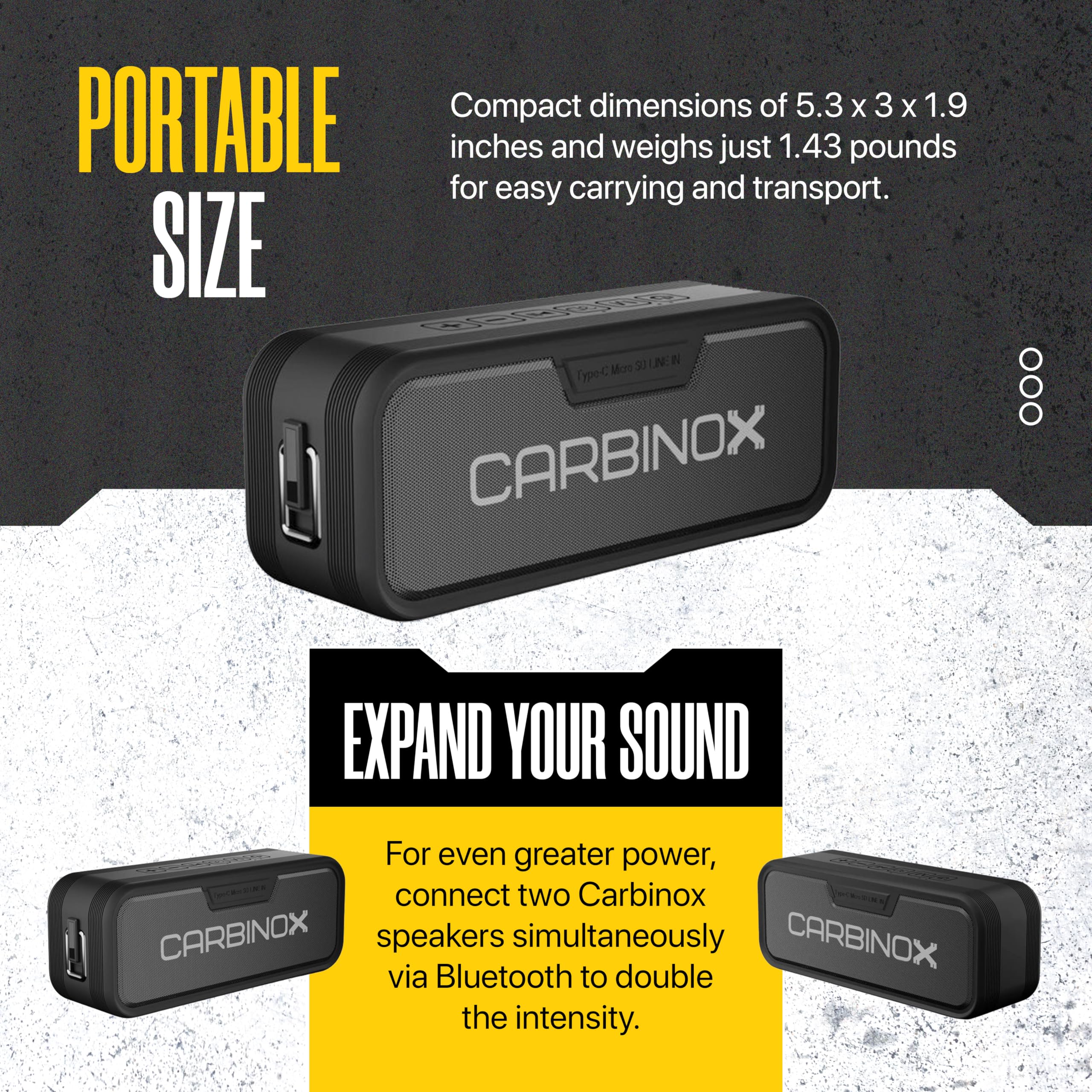 CARBINOX Portable Bluetooth Speaker with IPX7 Waterproof, Type-C by CARBINOX - Angle View 4