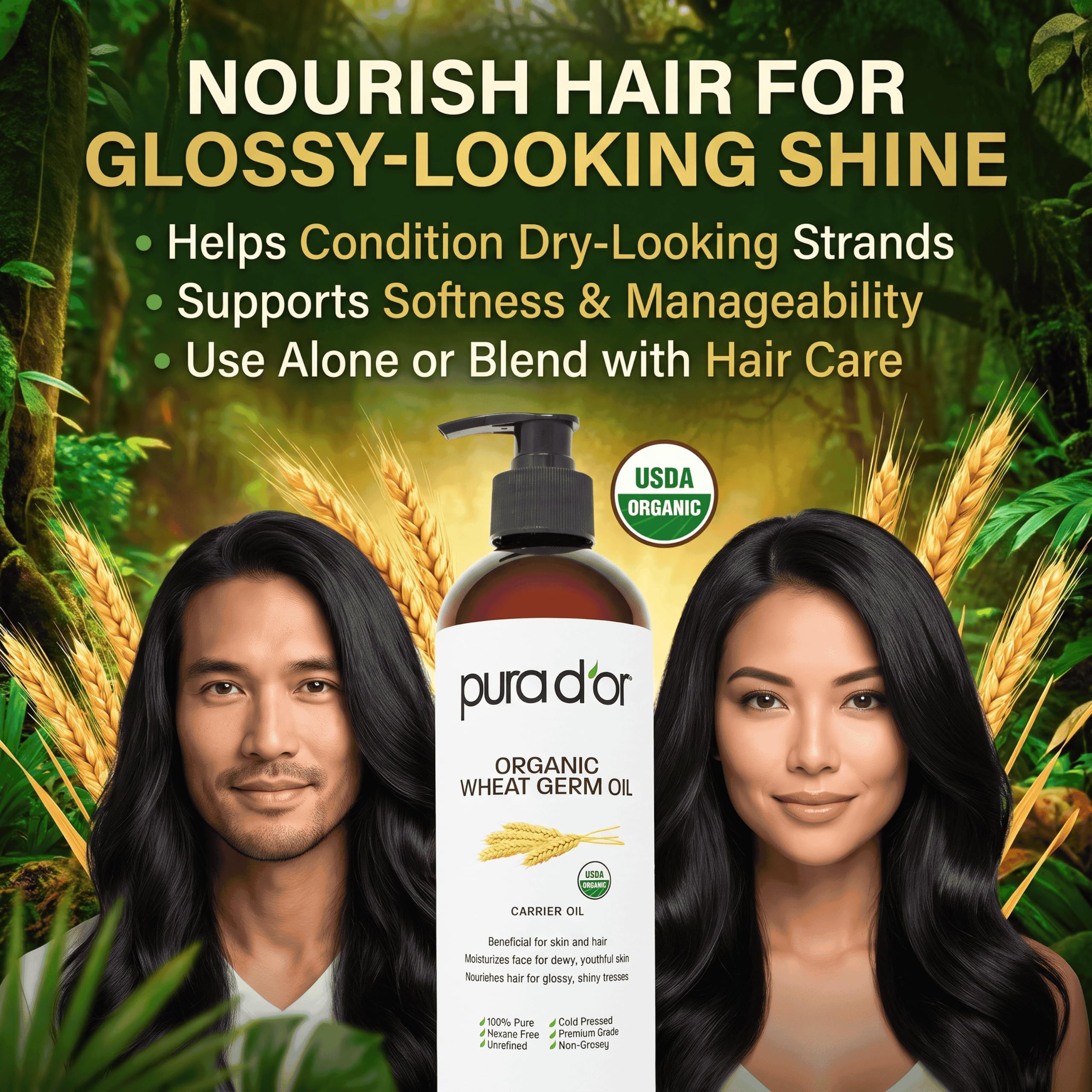 PURA D'OR 16 Oz ORGANIC Wheat Germ Oil - 100% Pure & Natural USDA - PURA D'OR Official Product View 5