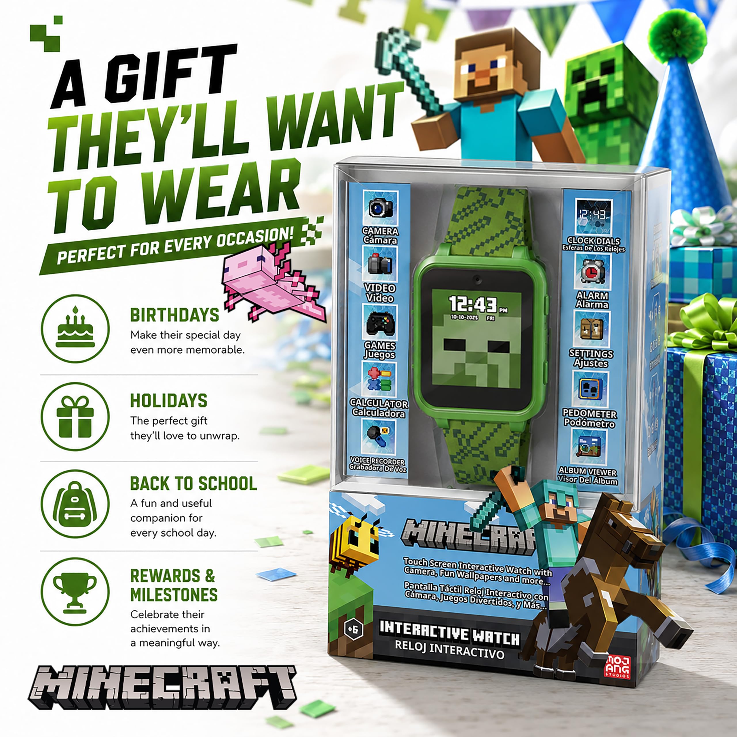 Accutime Minecraft Kids Smart Watch – Touchscreen Interactive Watch wi - View 9