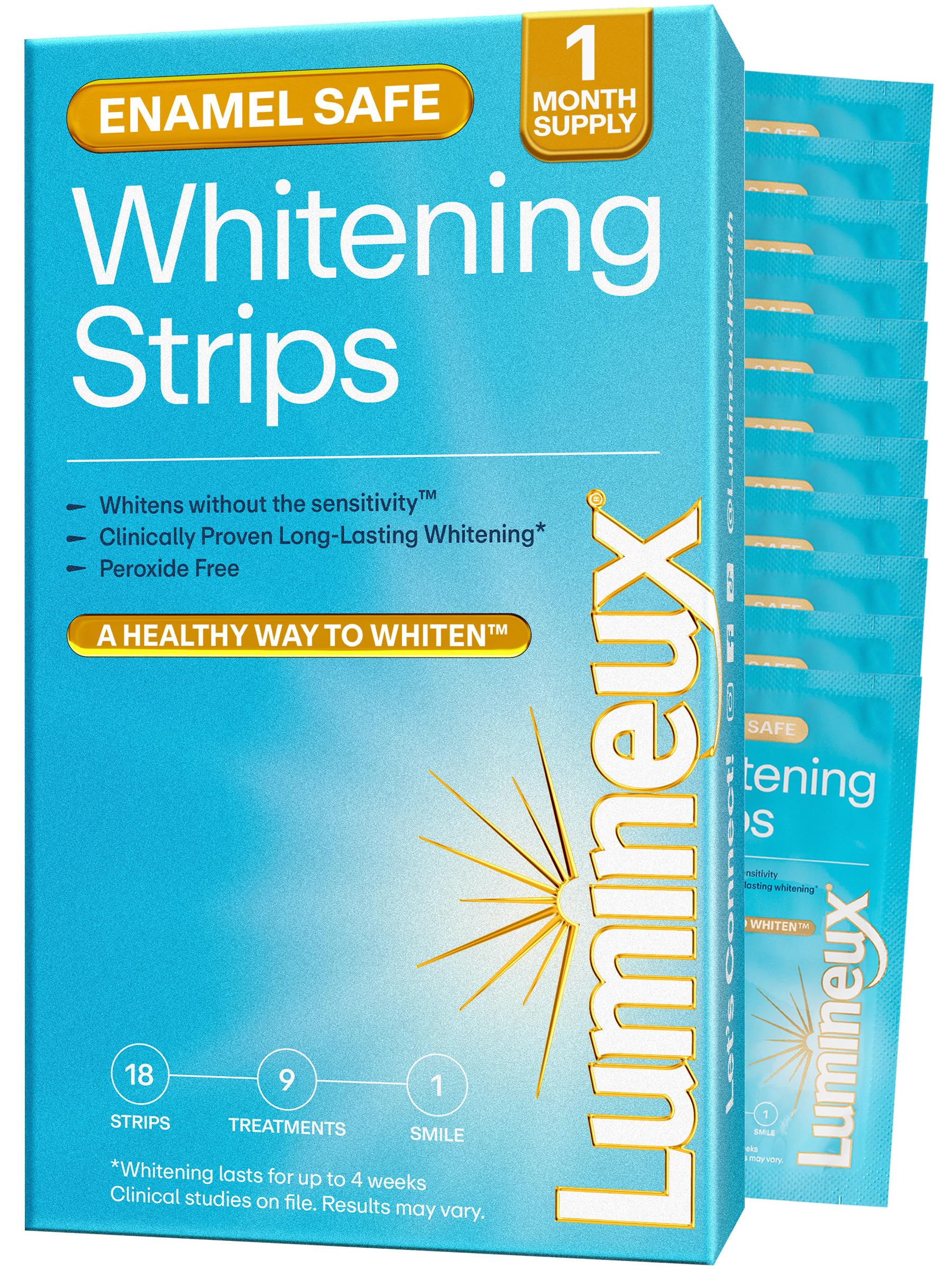 Lumineux Teeth Whitening Strips, Peroxide Free, 9 Treatments (1 Month) - Lumineux Official Product View 1
