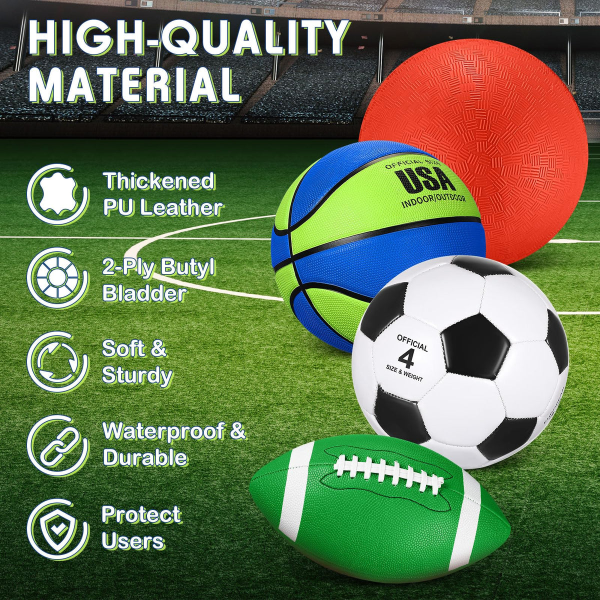 Deekin 4 Pcs Sport Balls Set for Kid Teen Playground Ball - Deekin Official Imagery - 5