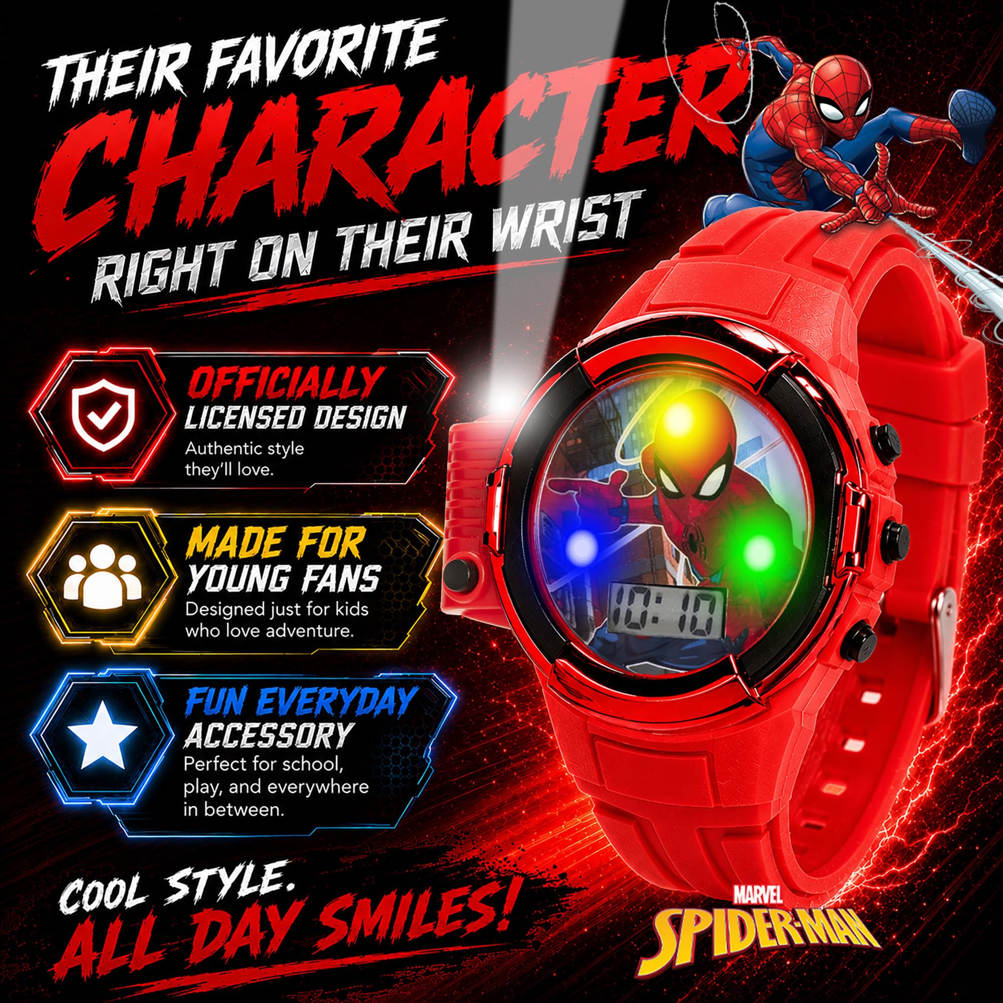 Accutime Marvel Spider-Man Flashlight Watch for Kids – Light-Up Fun wi - View 2