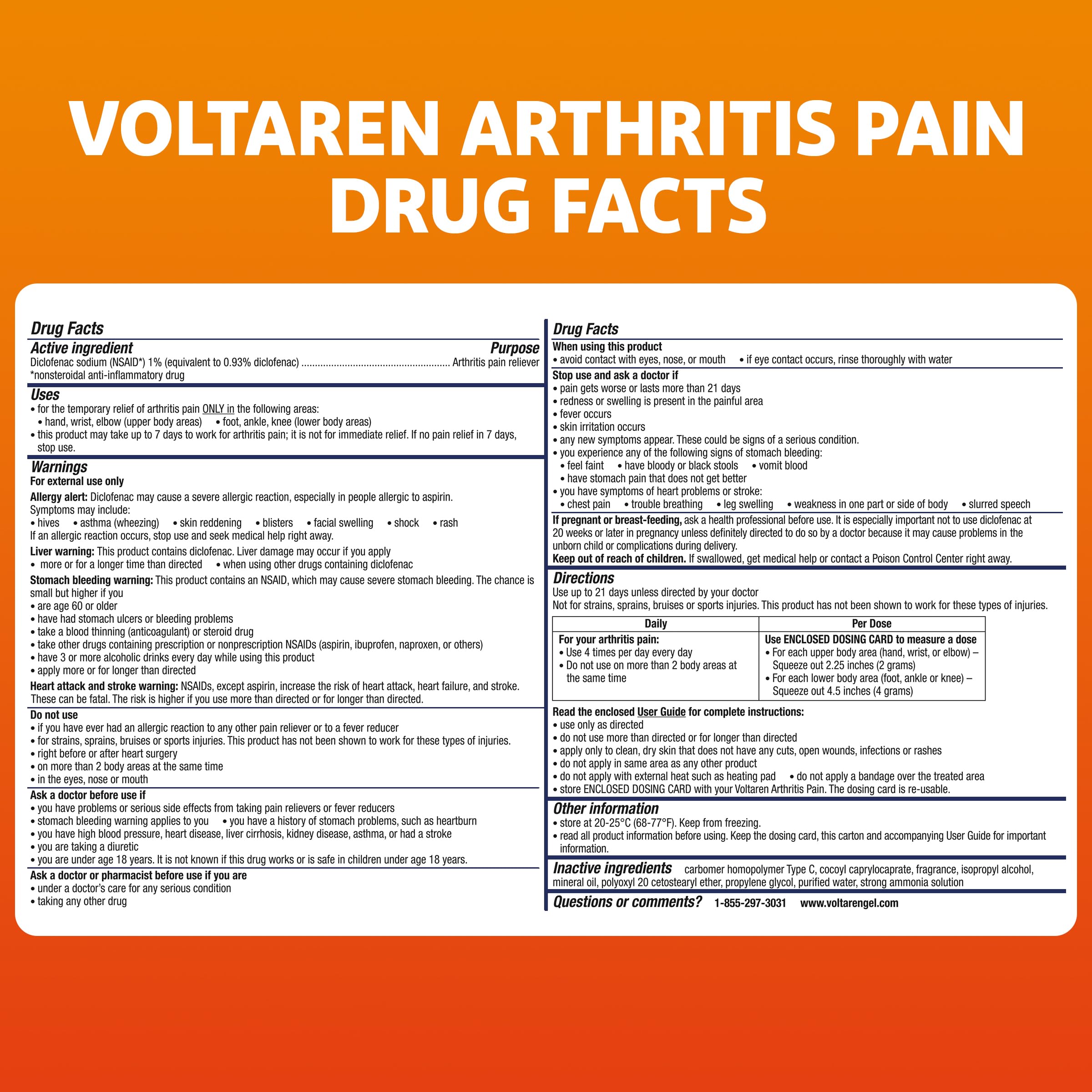 Voltaren Arthritis Pain Gel, One 100 g Tube and one 20 g Travel Size Tube