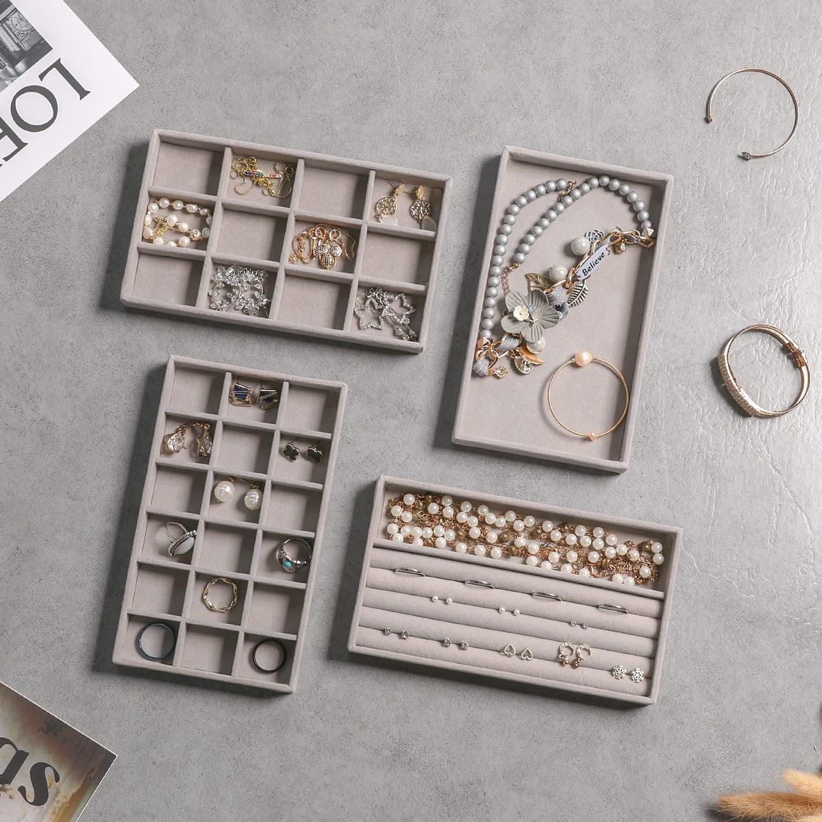 Jewelry Trays for Drawer Set of 9 Jewelry Organizer and - Frebeauty Official Imagery - 3