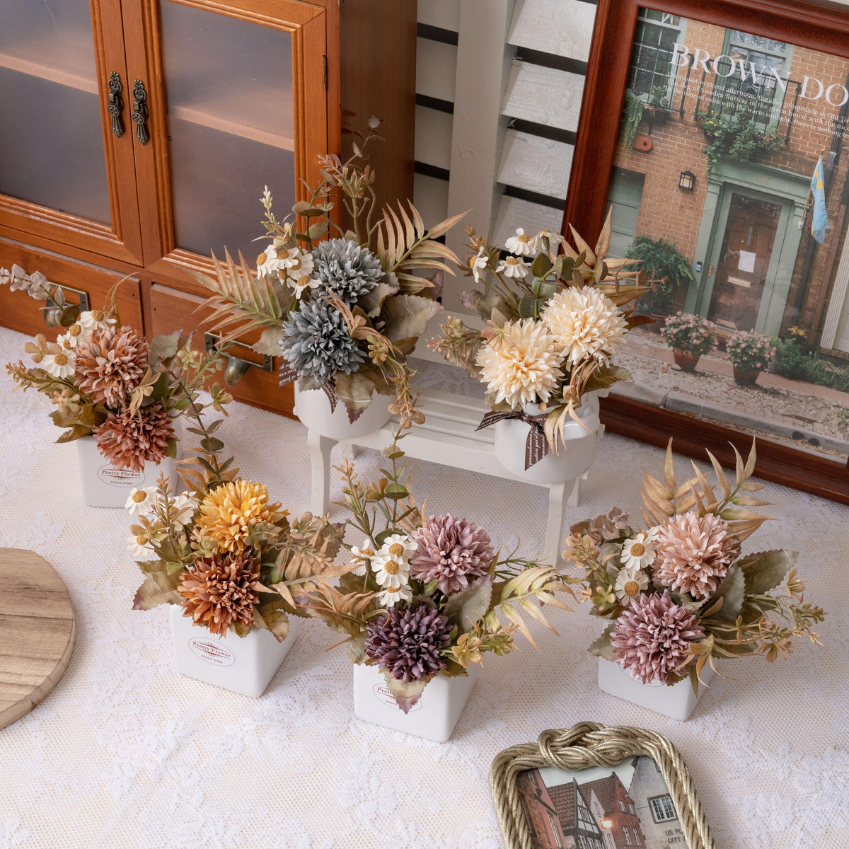 LUEUR 6PCS Artificial Fall Flowers with Ceramic Vase - LUEUR Official Imagery - 5