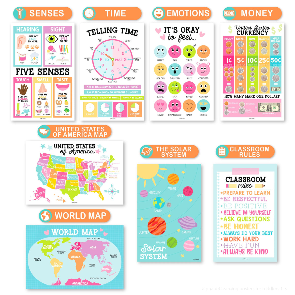 16 Laminated Toddler Learning Posters 1 3 for Preschool - Hadley Designs Official Imagery - 5