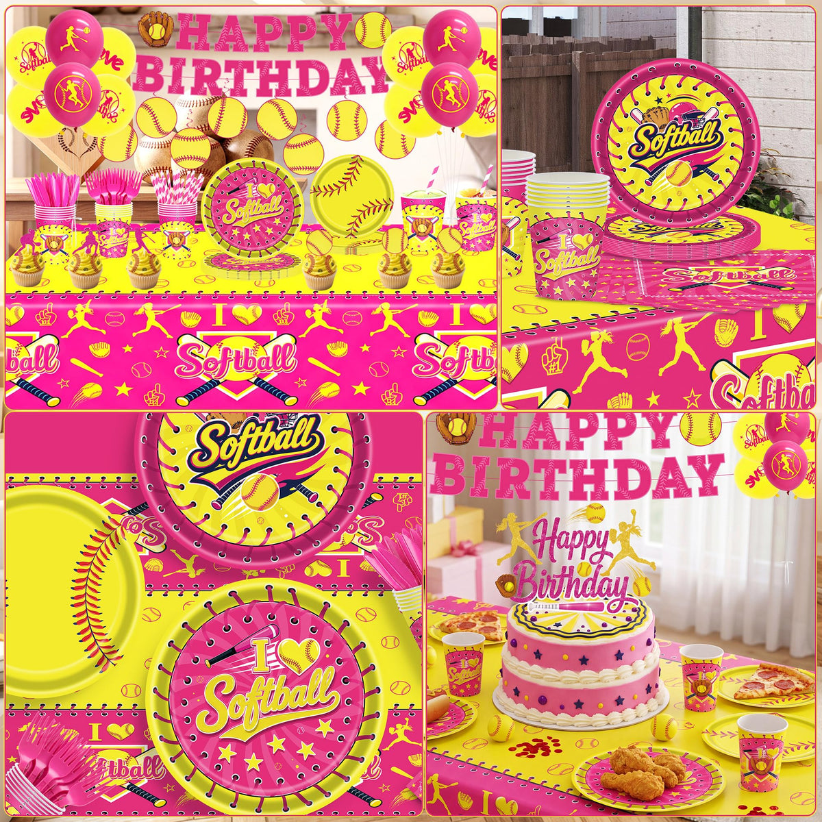 215Pcs Softball Birthday Party Decorations Tableware Set for - KLYMVA Official Imagery - 8
