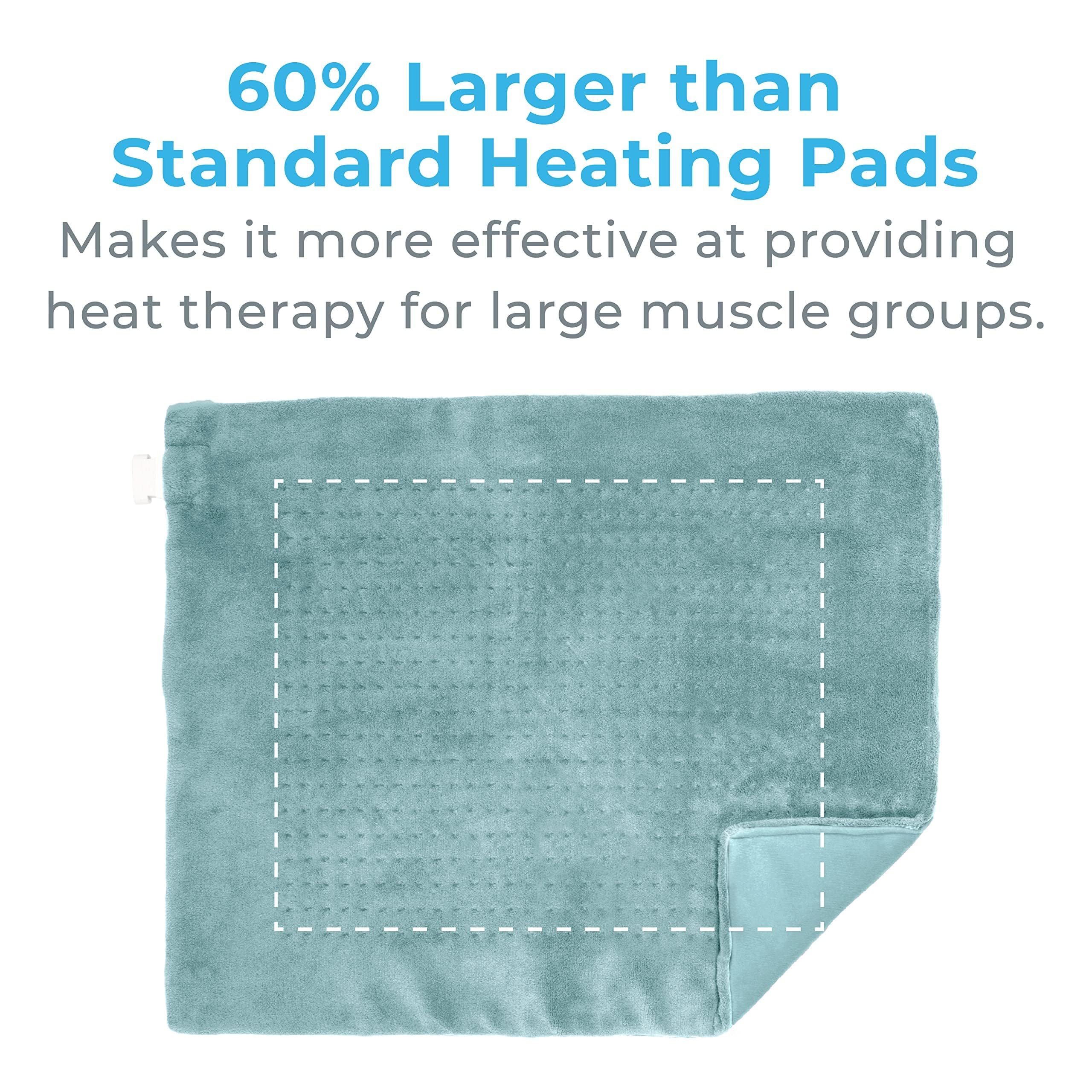 Pure Enrichment PureRelief Ultra-Wide Microplush Heating Pad - 20” x 24” XXL Size & 6 Heat Settings for Temporary Neck, Shoulder & Back Pain Relief - Moist Heat Option & Machine Washable (Sea Glass)