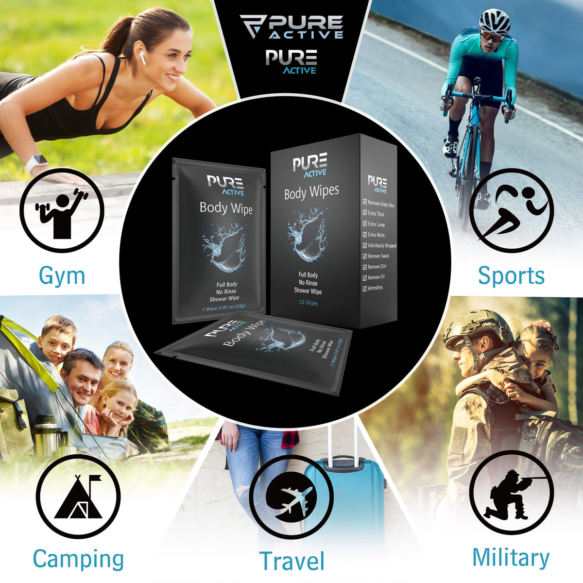 Shower Body Wipes 60 Individually Wrapped Personal Hygiene - Pure Active Official Imagery - 4