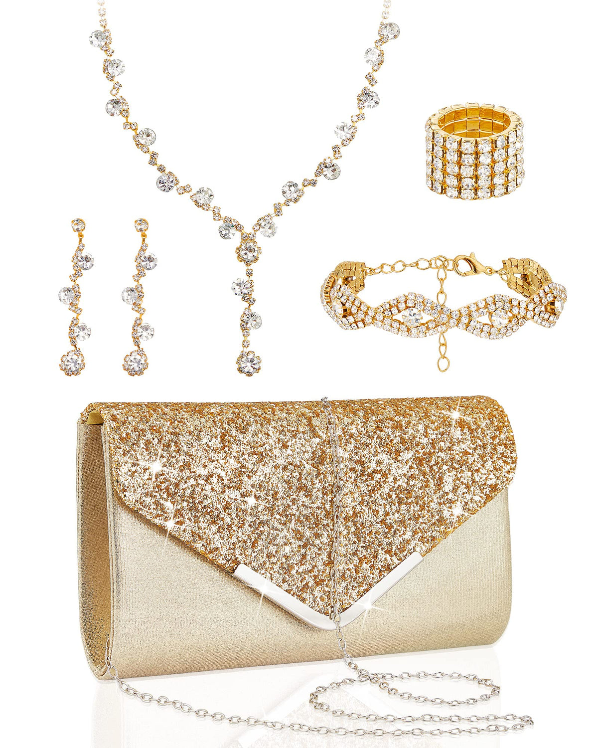 5 Pcs Jewelry Set Rhinestone Clutch Purse for Prom - Henoyso Official Imagery - 2