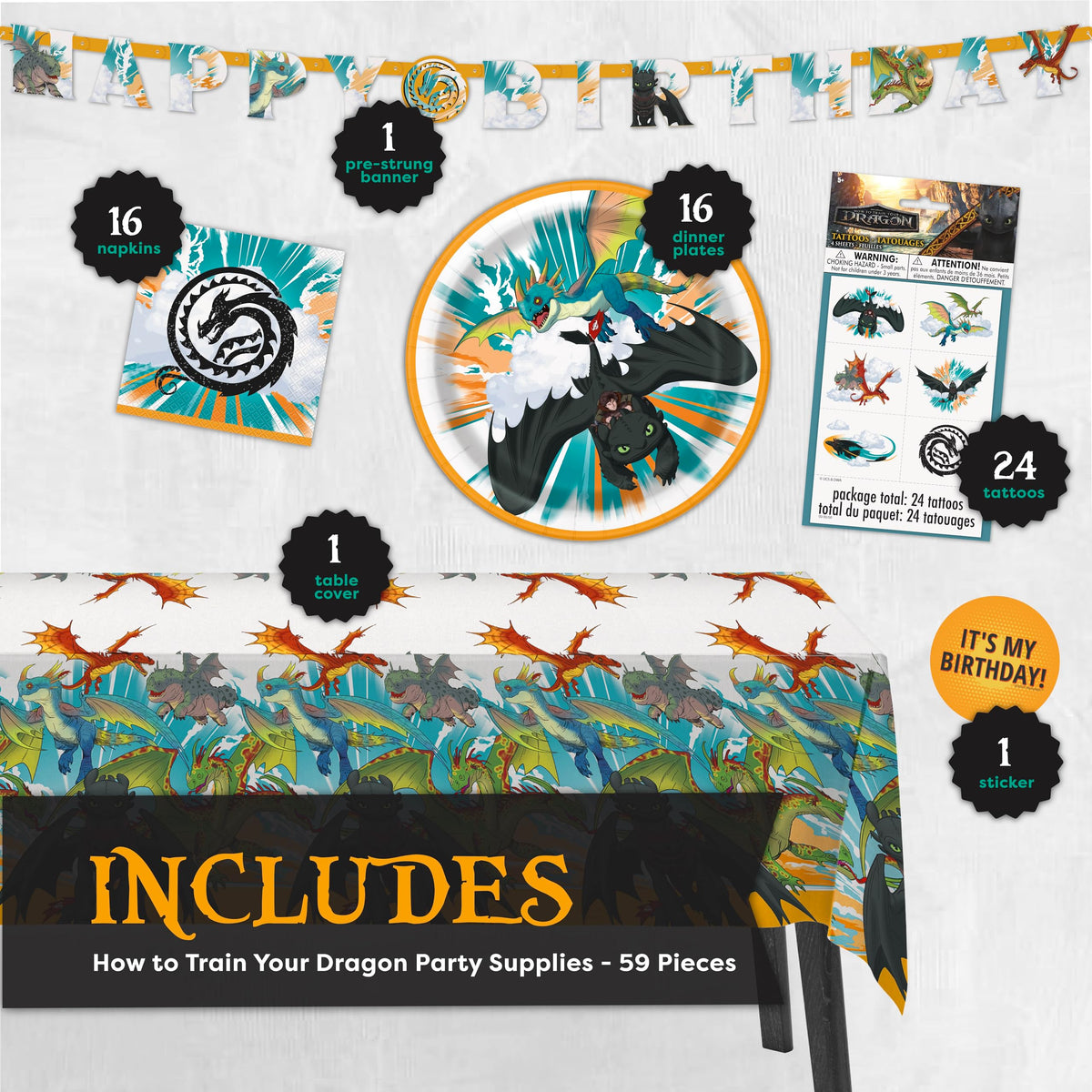 How to Train Your Dragon Party Supplies with Banner Tattoo - Unique Official Imagery - 3