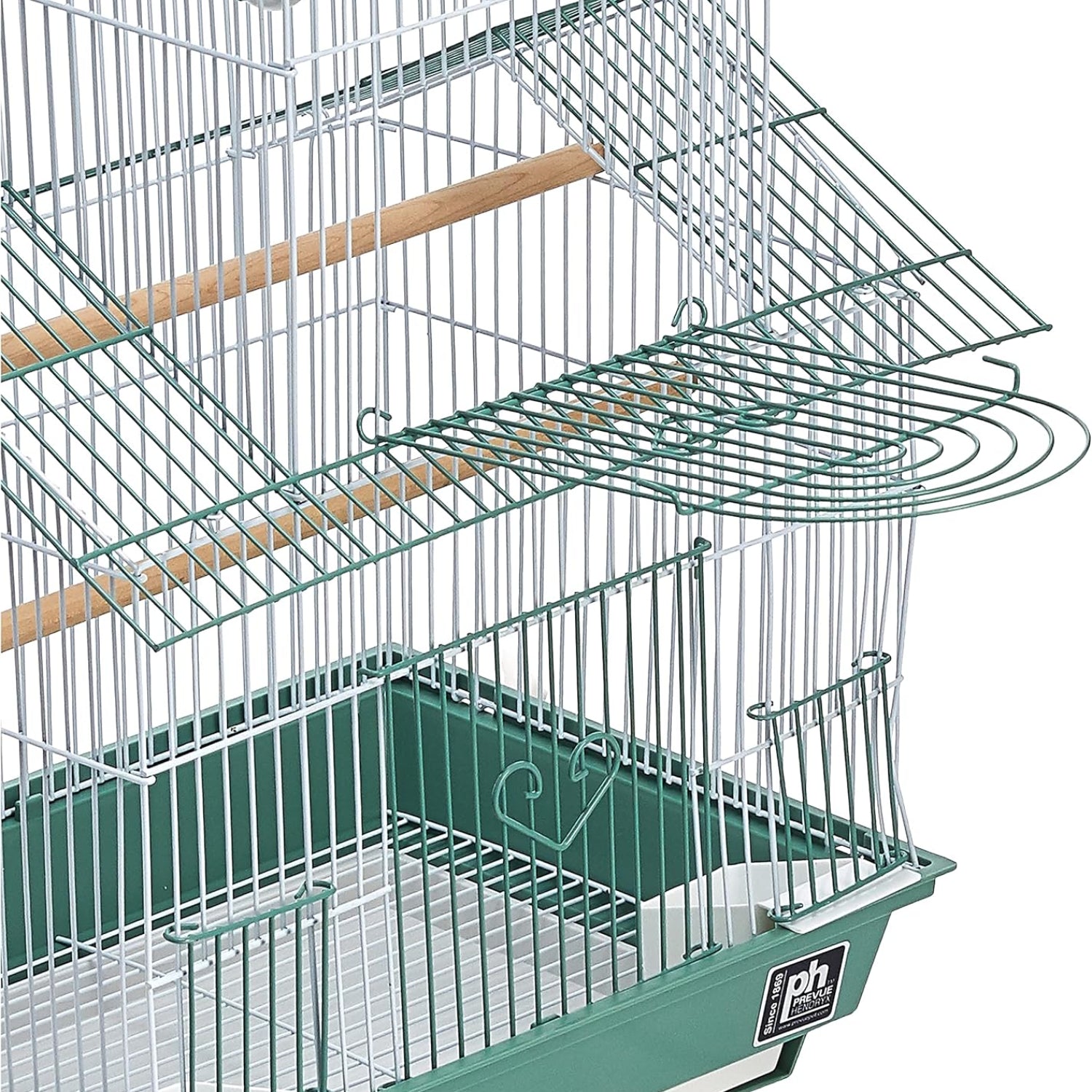Prevue Hendryx Shanghai Parakeet Cage in green and white with spacious design and perches for small pet birds