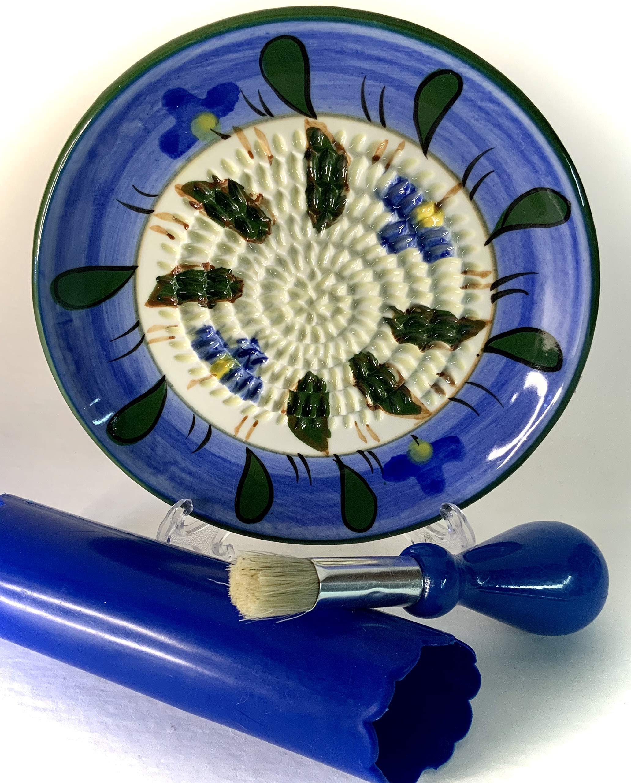 Premium Ceramic Garlic Grater Plate Set - Blue Lavender Plant - Product Imagery