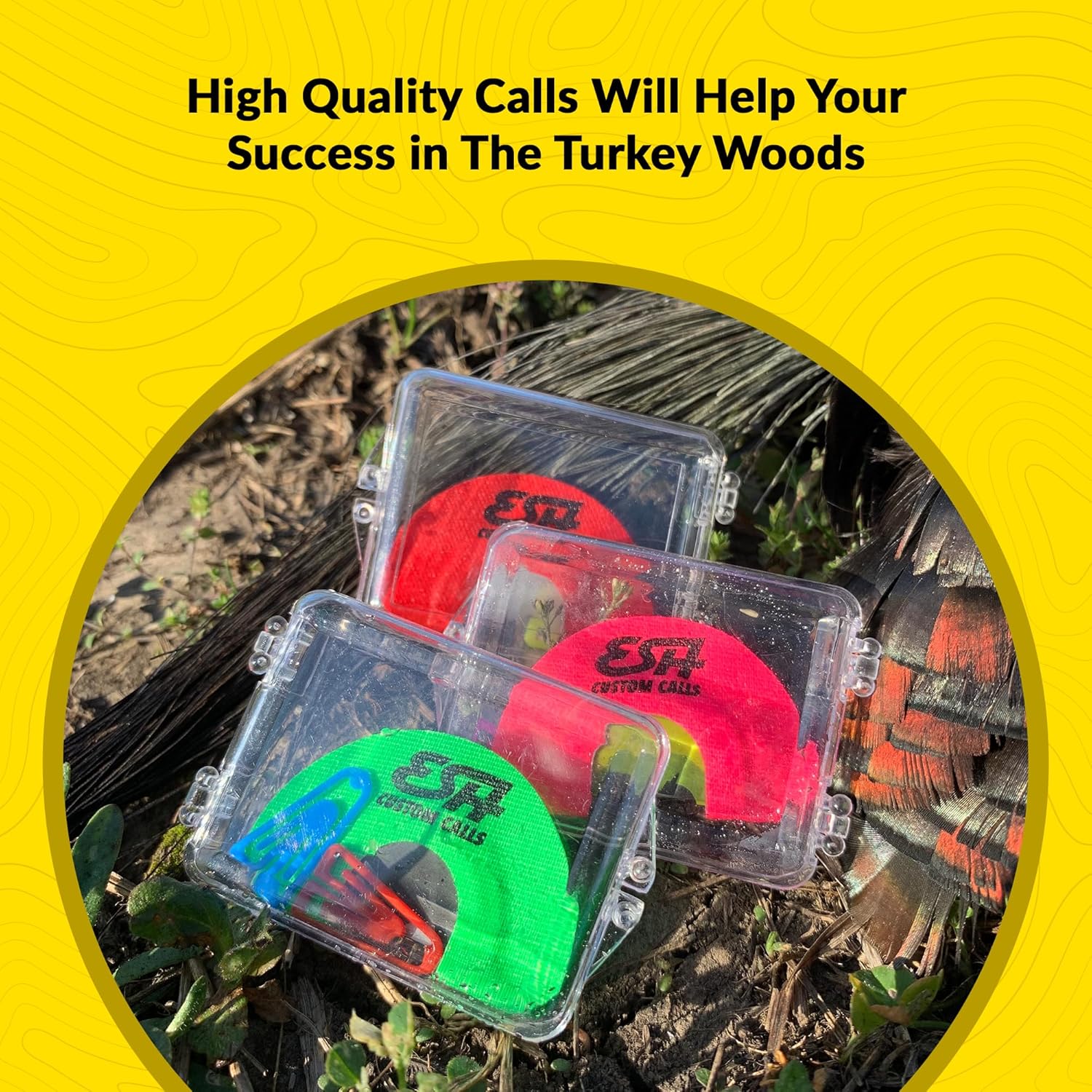 Realistic ESH Turkey mouth call with diaphragm design, easy-blow for hunting, shown in close-up with black and red details.