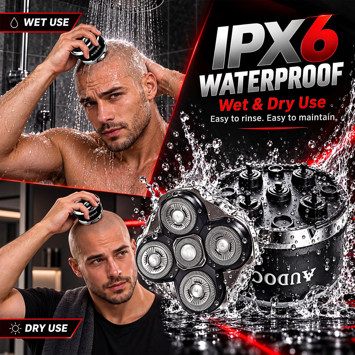 Head Shavers for Bald Men with 2 Magnetic Detachable Heads - Audoc Official Imagery - 4