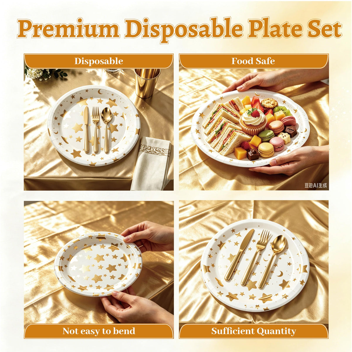 283PCS Gold Star Stamping Disposable Party Tableware Set for - ZSYFXT Official Imagery - 6