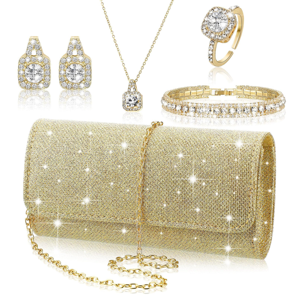 Canchiing 5 Pcs Rhinestone Jewelry Set Clutch Purse for - Canchiing Official Imagery - 2