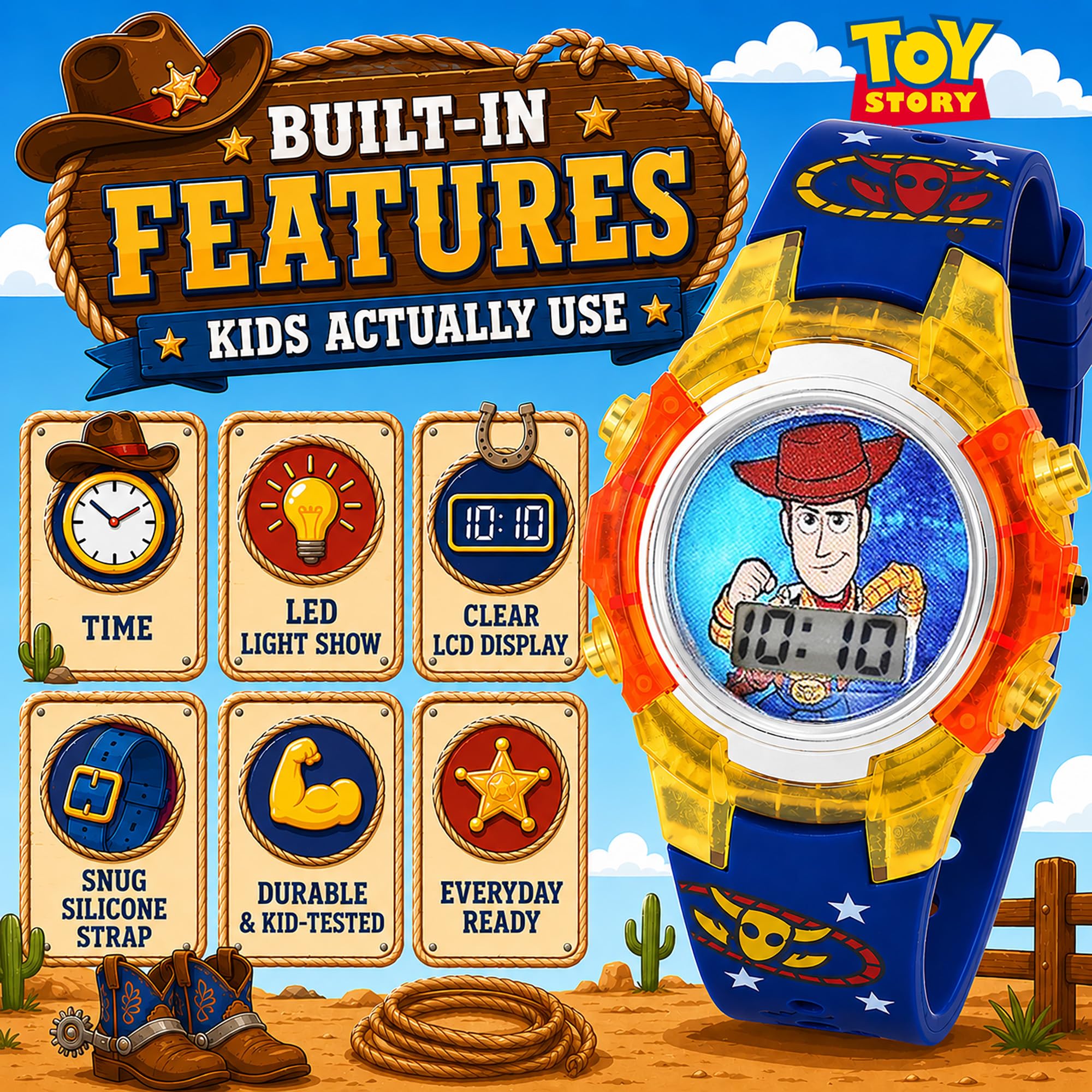 Accutime Toy Story 4 Kids Digital LCD Watch – Flashing Dial, Woody Cha - View 4