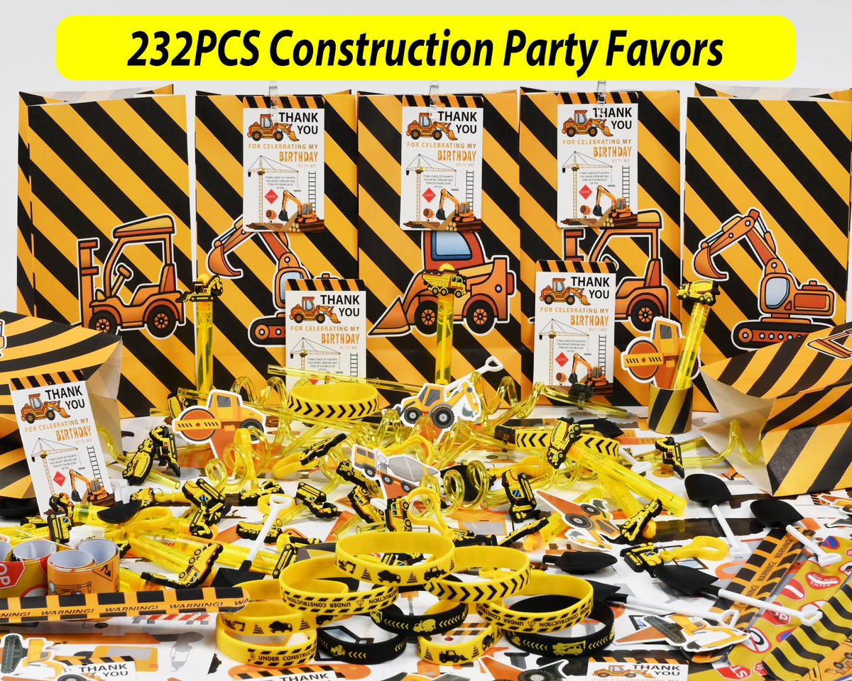 PLOUGVI 232PCS Construction Birthday Party Supplies - PLOUGVI Official Imagery - 3