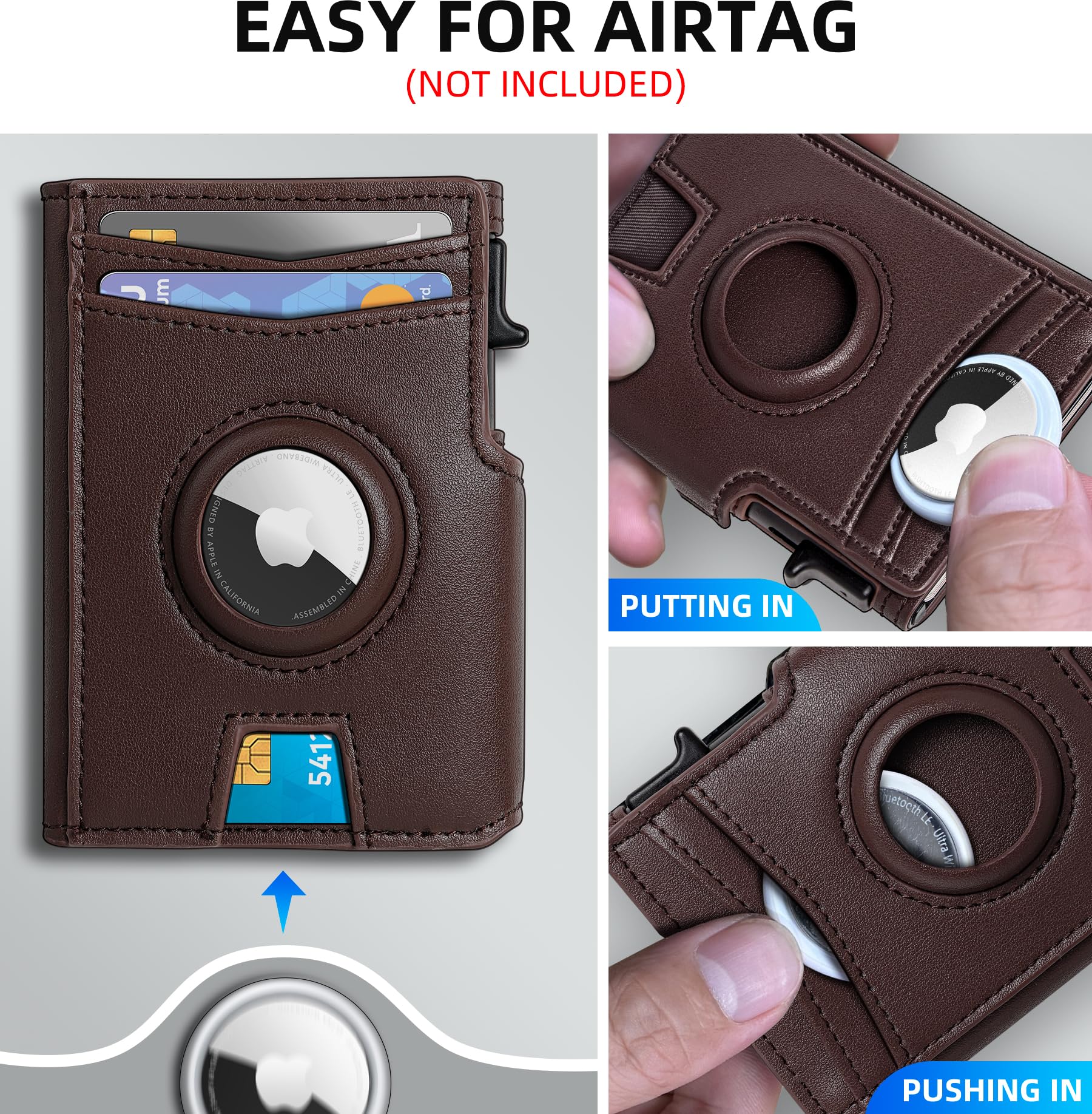 Miyozi AirTag Wallet for Men – RFID Blocking Metal Pop-Up
