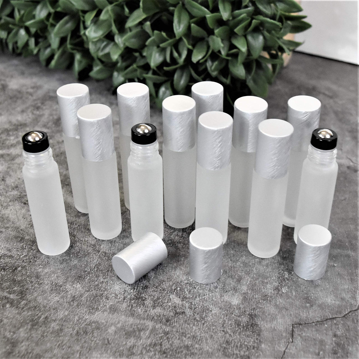 12 Pack Frosted Clear Glass Roller Bottles with Brushed - Holistic Oils Official Imagery - 6