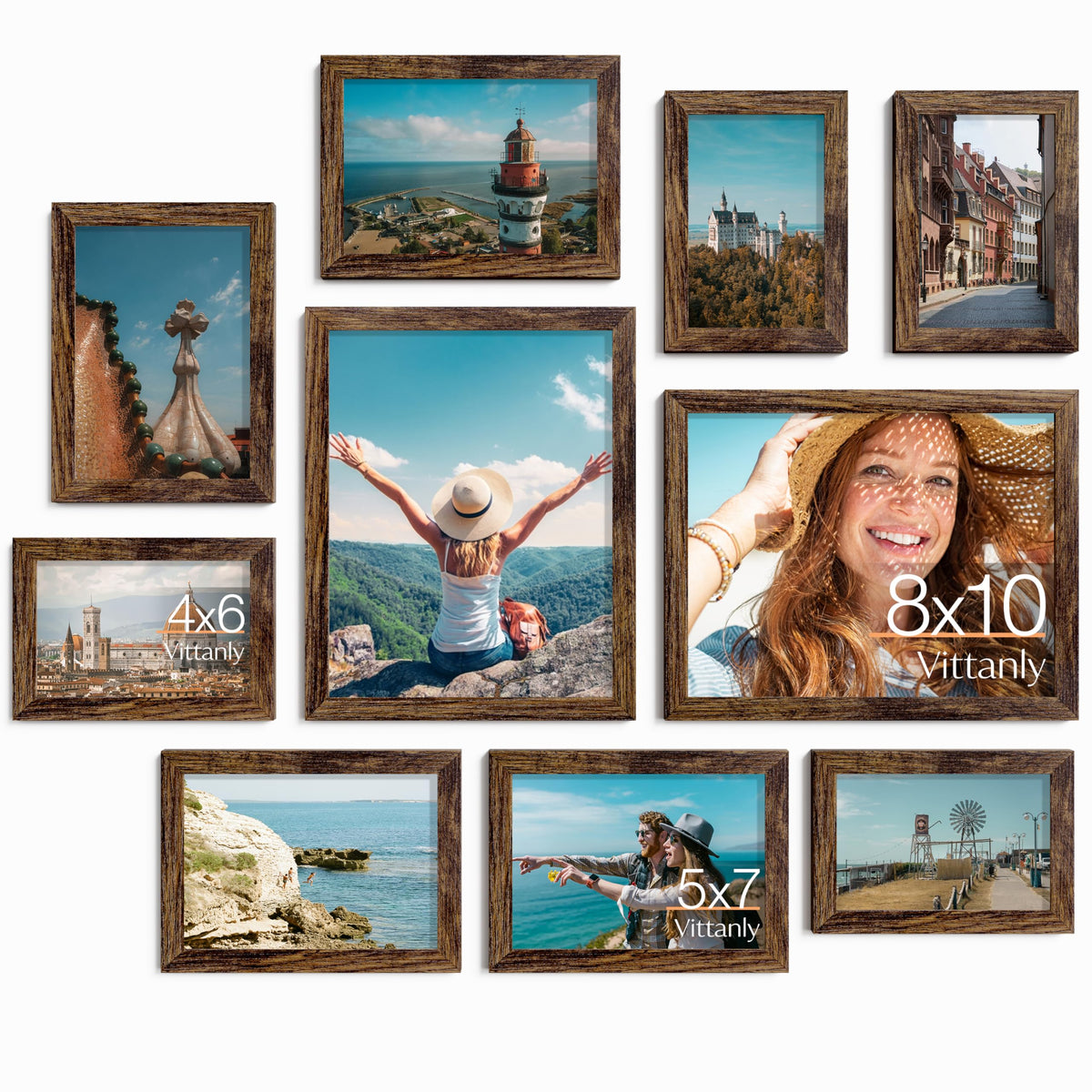 10 Pack Picture Frames Collage Wall Decor Brown - Vittanly Official Imagery - 1
