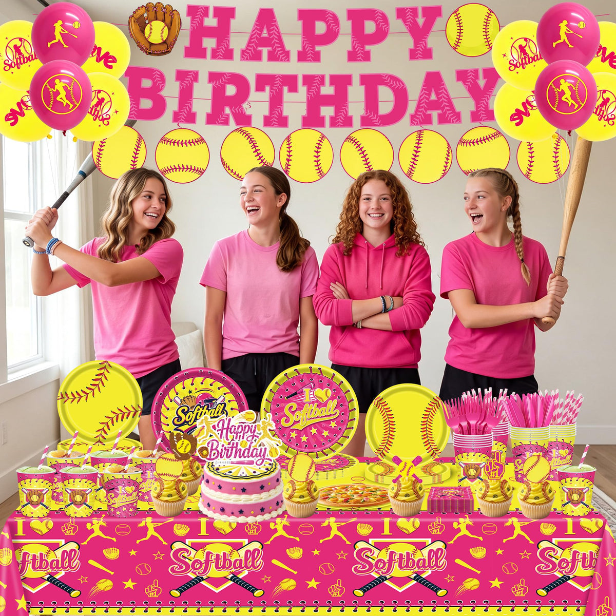 215Pcs Softball Birthday Party Decorations Tableware Set for - KLYMVA Official Imagery - 3