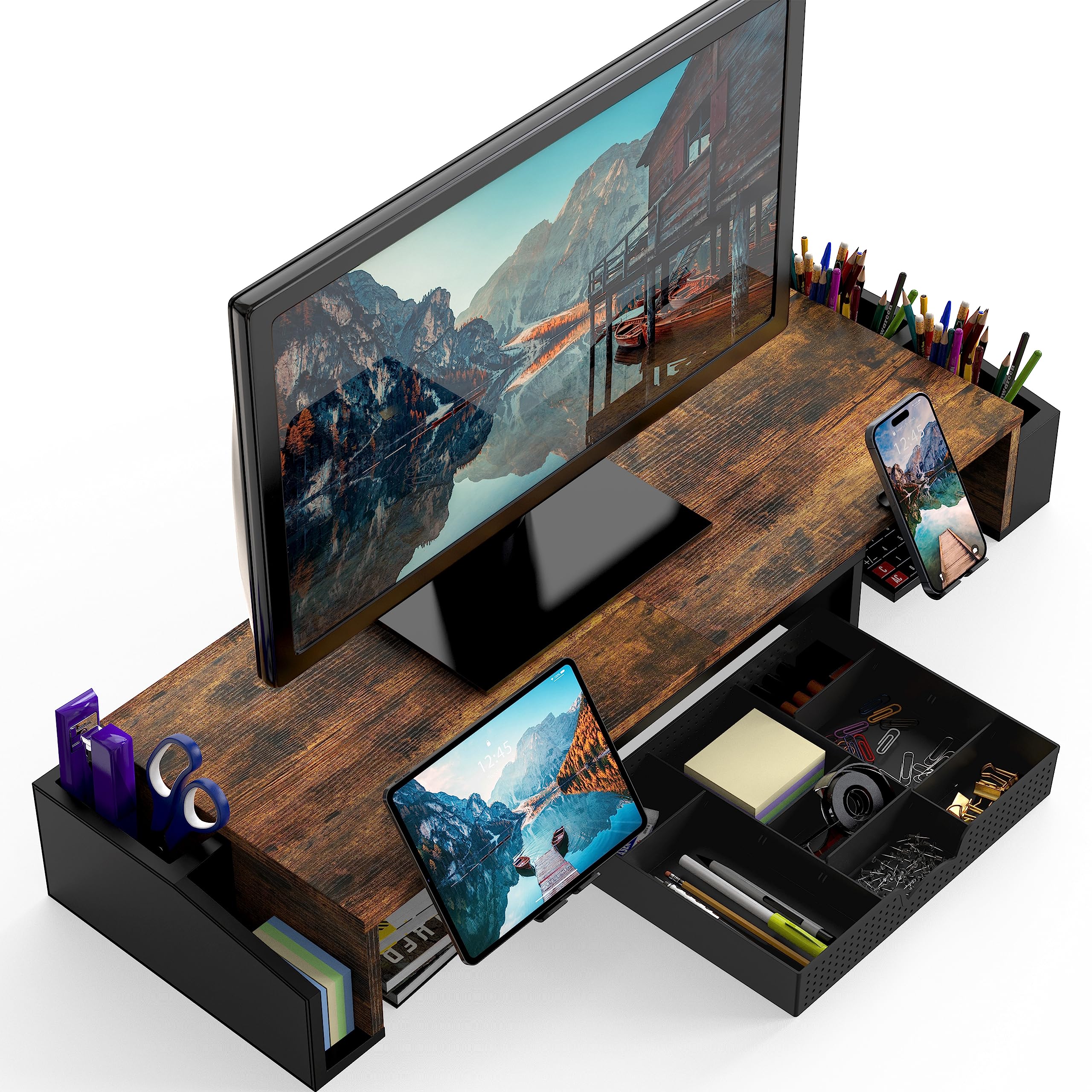 Simple Houseware Dual Monitor Stand Riser w/ Drawer