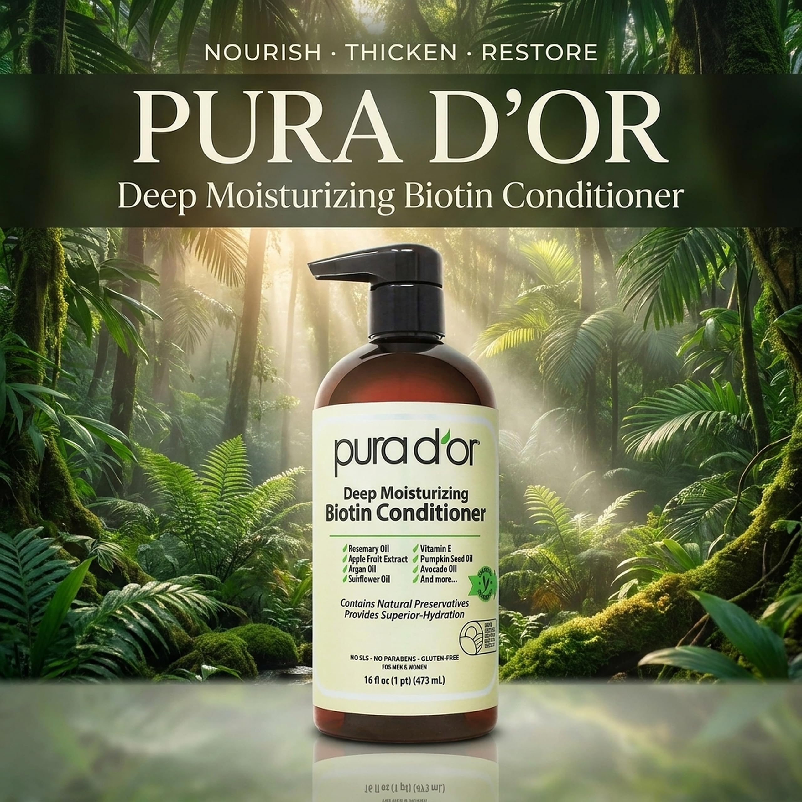 PURA D'OR Deep Moisturizing Biotin Hair Regrwoth Conditioner Thickens, Softens, - PURA D'OR Official Product View 3