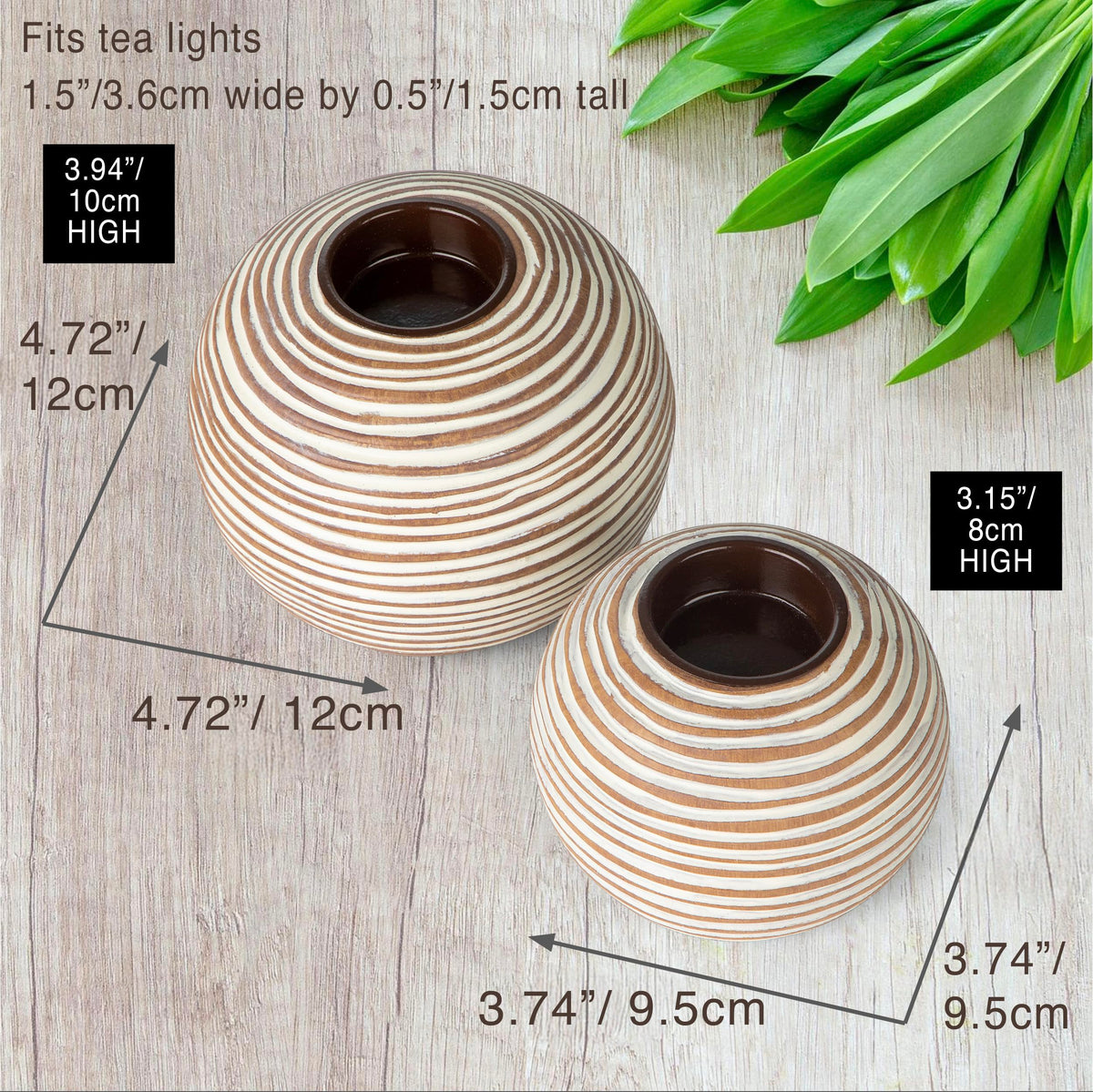Tuva Brown Orb Tea Light Candle Holders Gift Boxed Set of 2 - Huey House Official Imagery - 4