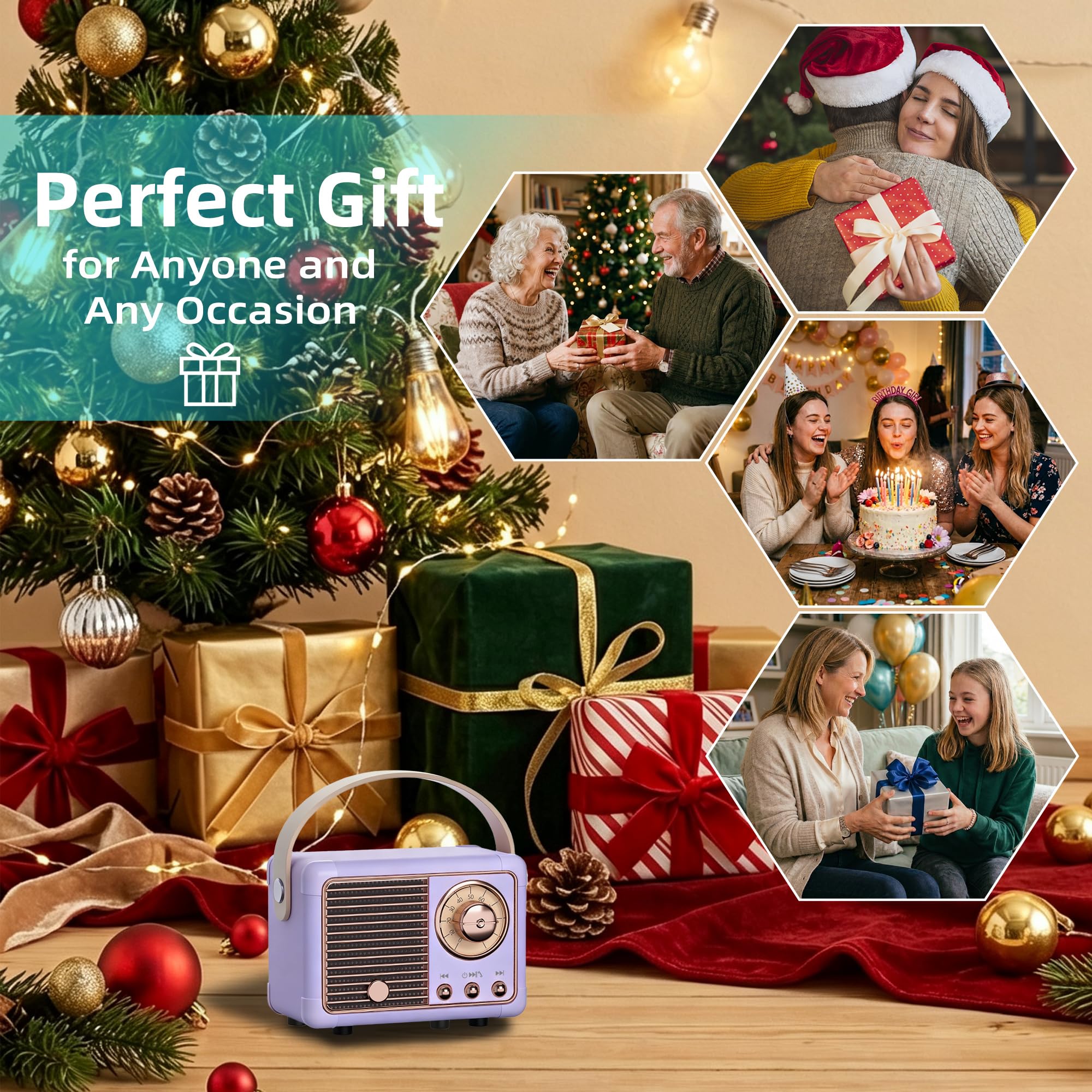 Baolira Retro Bluetooth Speaker, Gifts for Teen Girls Women, Purple De - View 2