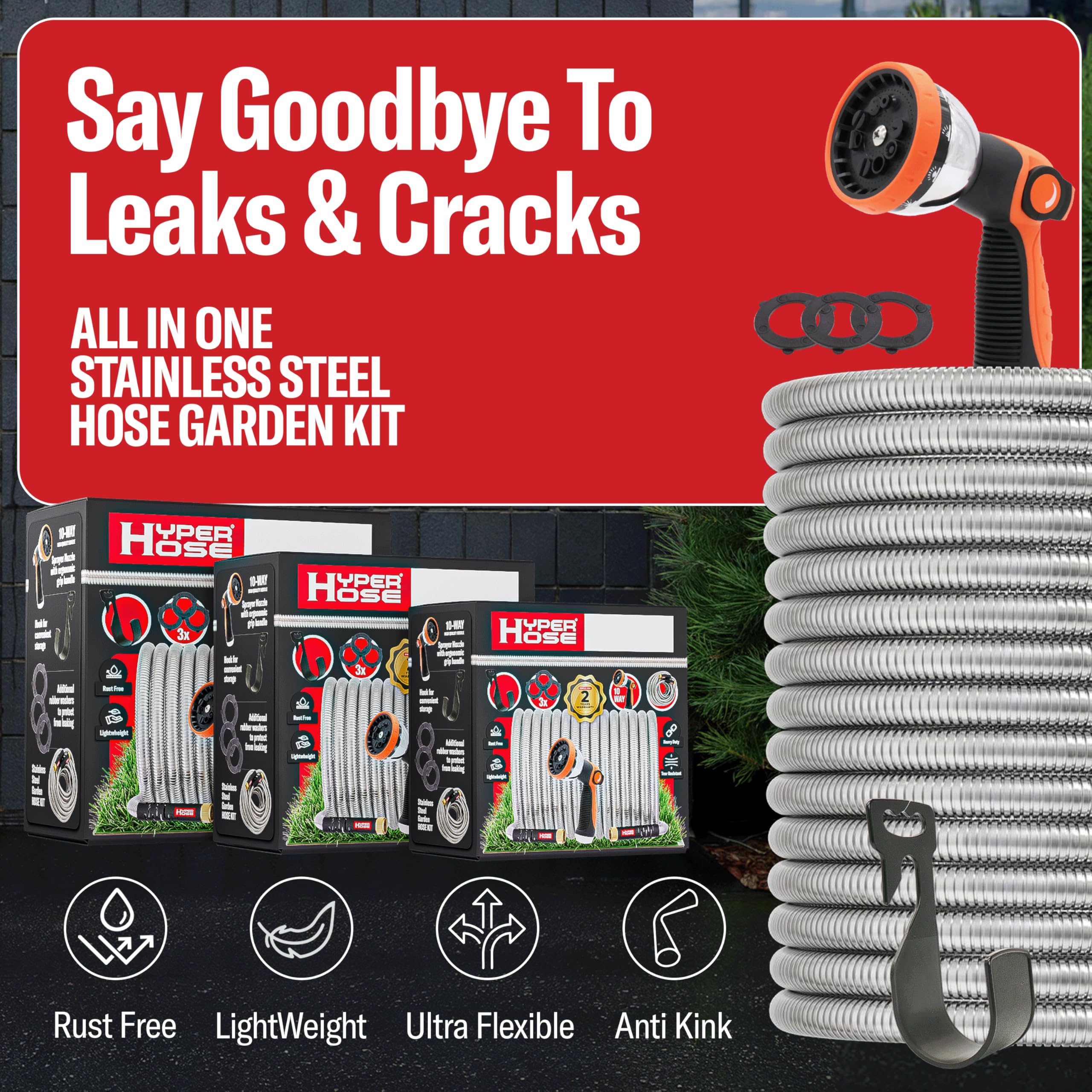 HYPER HOSE Best 100 ft Metal Garden Hose Set - No-Kink Durable 31 - HYPER HOSE Official Product View 3