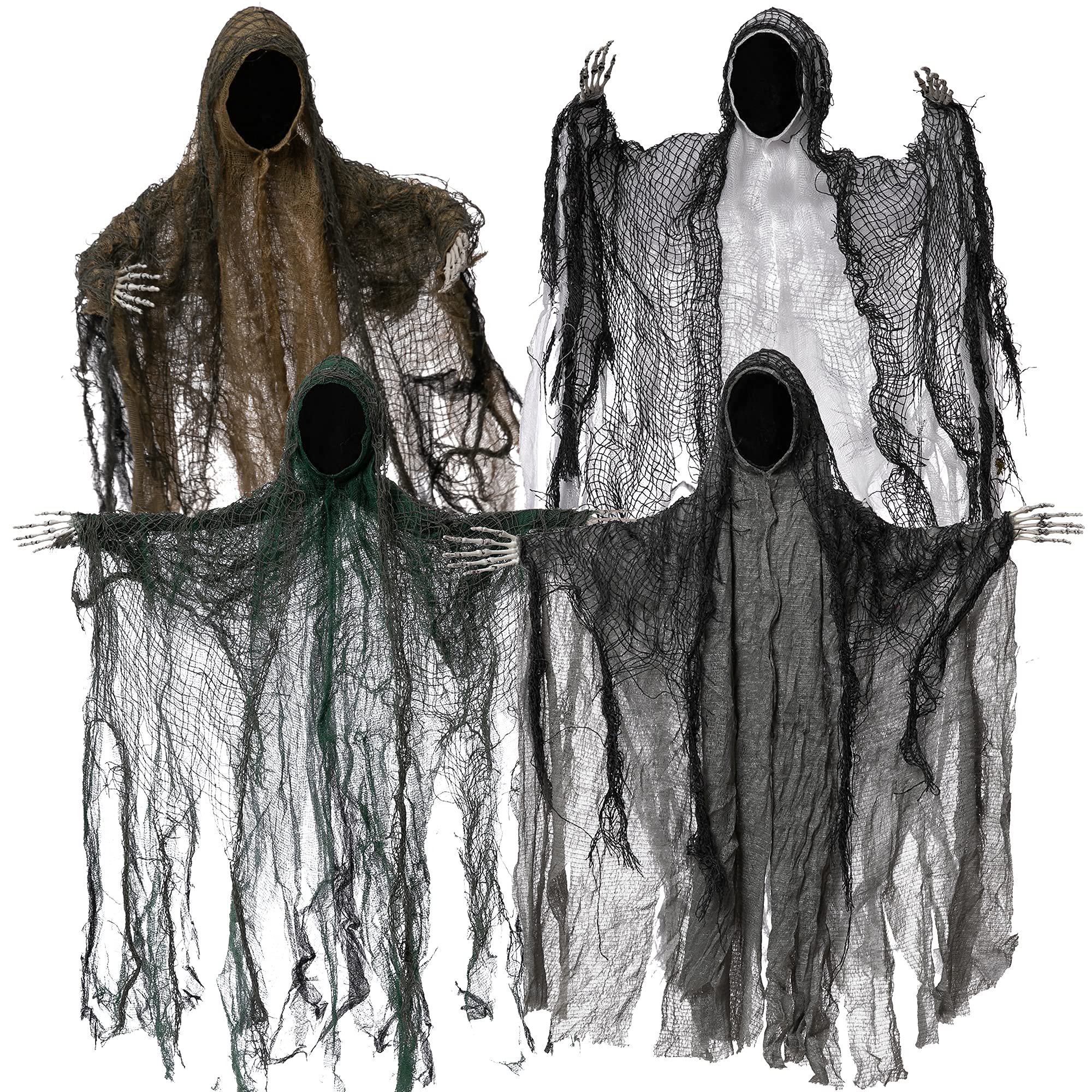 JOYIN 4 Pack 19'' Halloween Hanging Ghost Decoration Outdoor, - Product Imagery