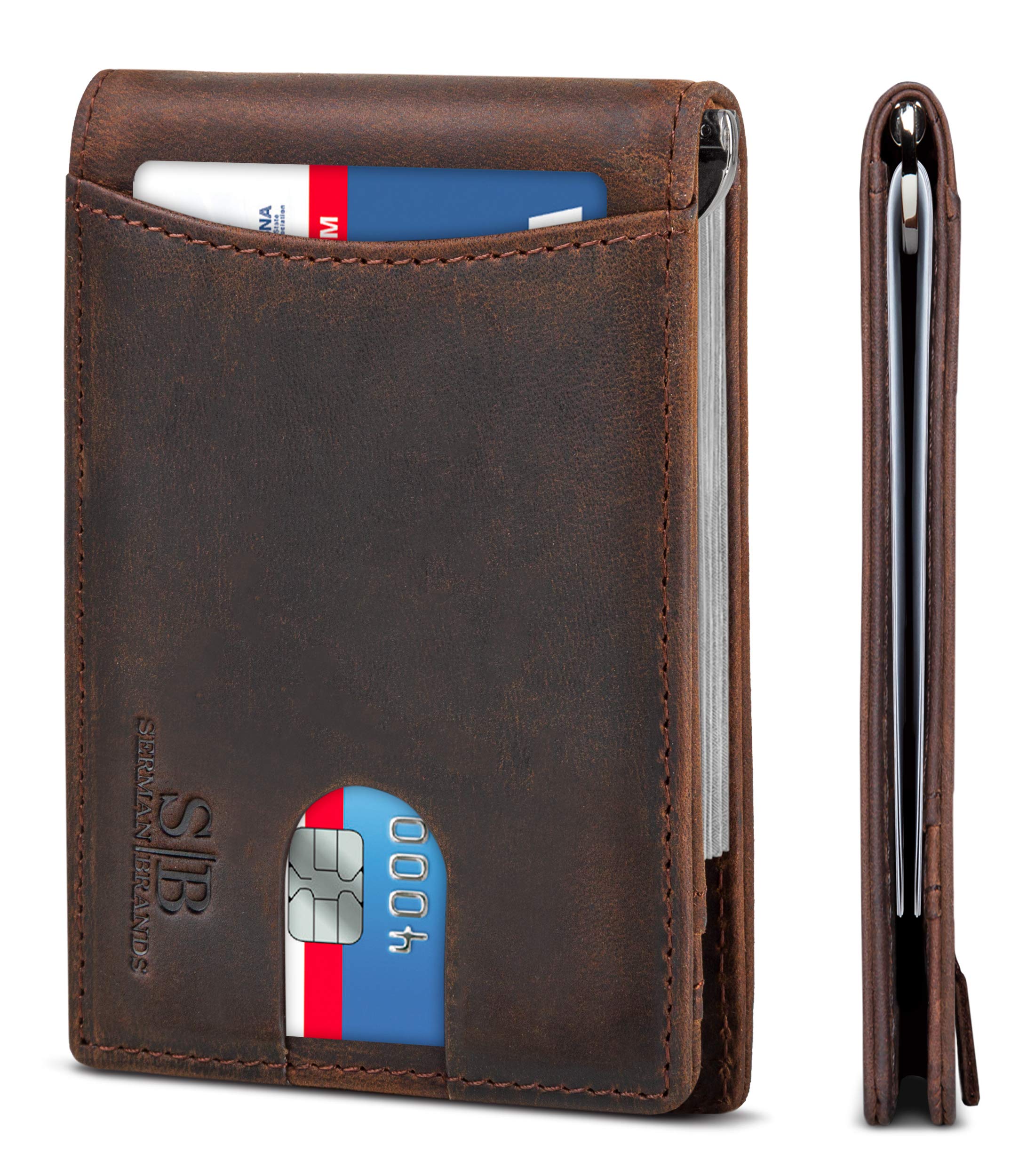 SERMAN BRANDS RFID Blocking Slim Bifold Leather Wallet for Men