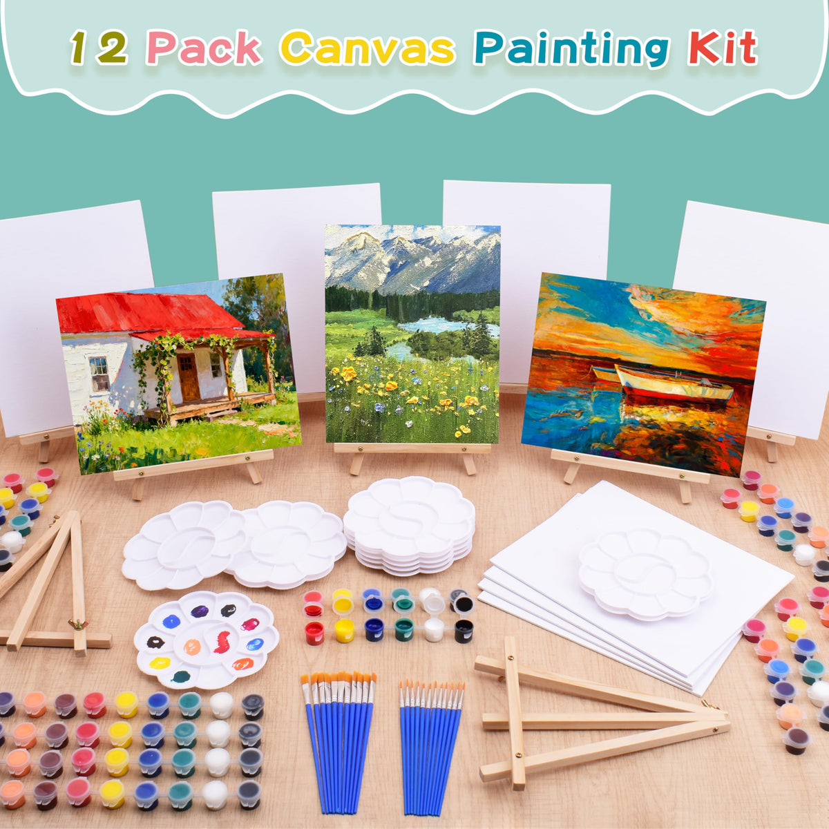 12 Pack 8x10 Canvas and Easel Set Paint and Sip Kit for - BIDDFA Official Imagery - 3