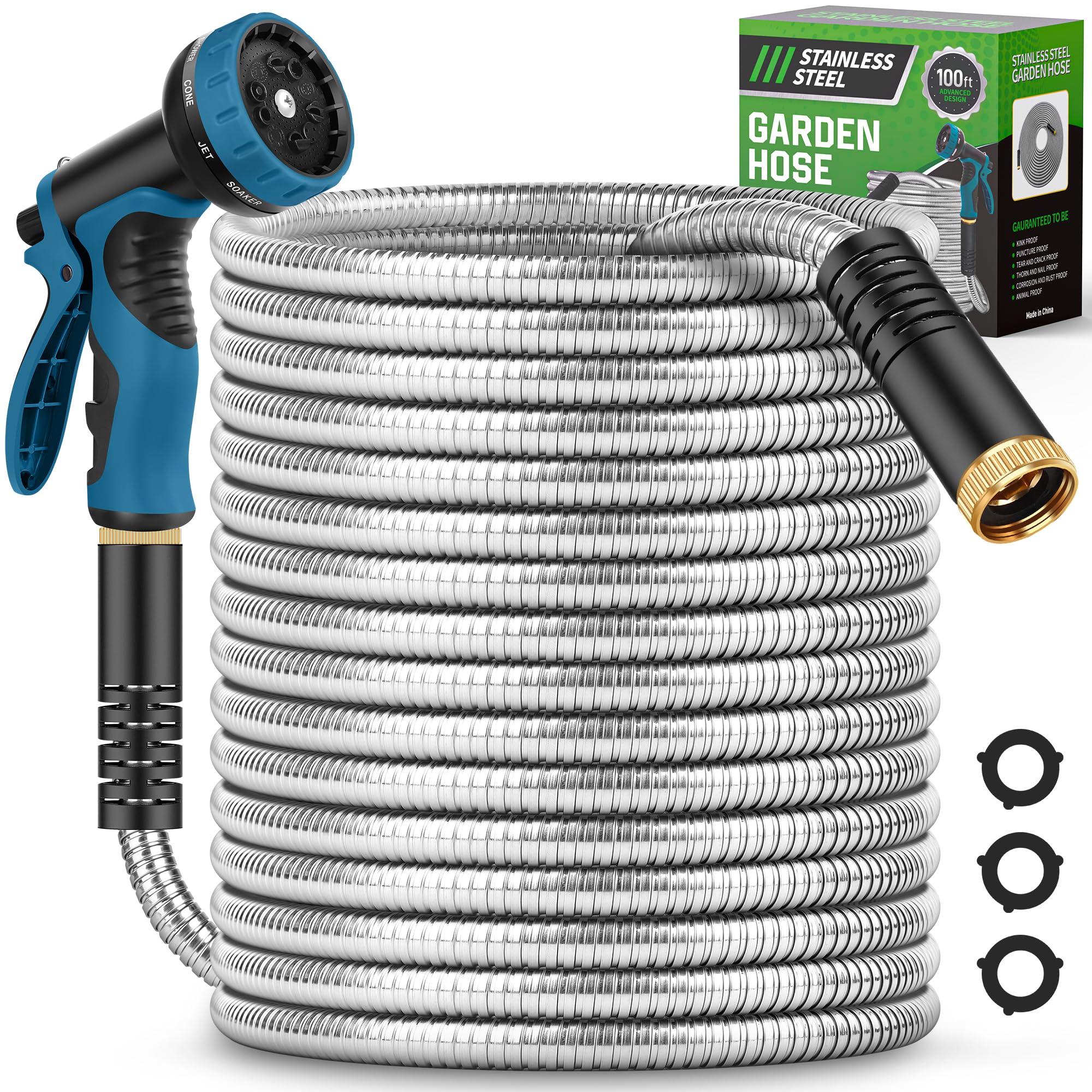 Advinski Garden Hose 100FT with 10-Function Nozzle, No-Kink Water - Advinski Official Product View 1