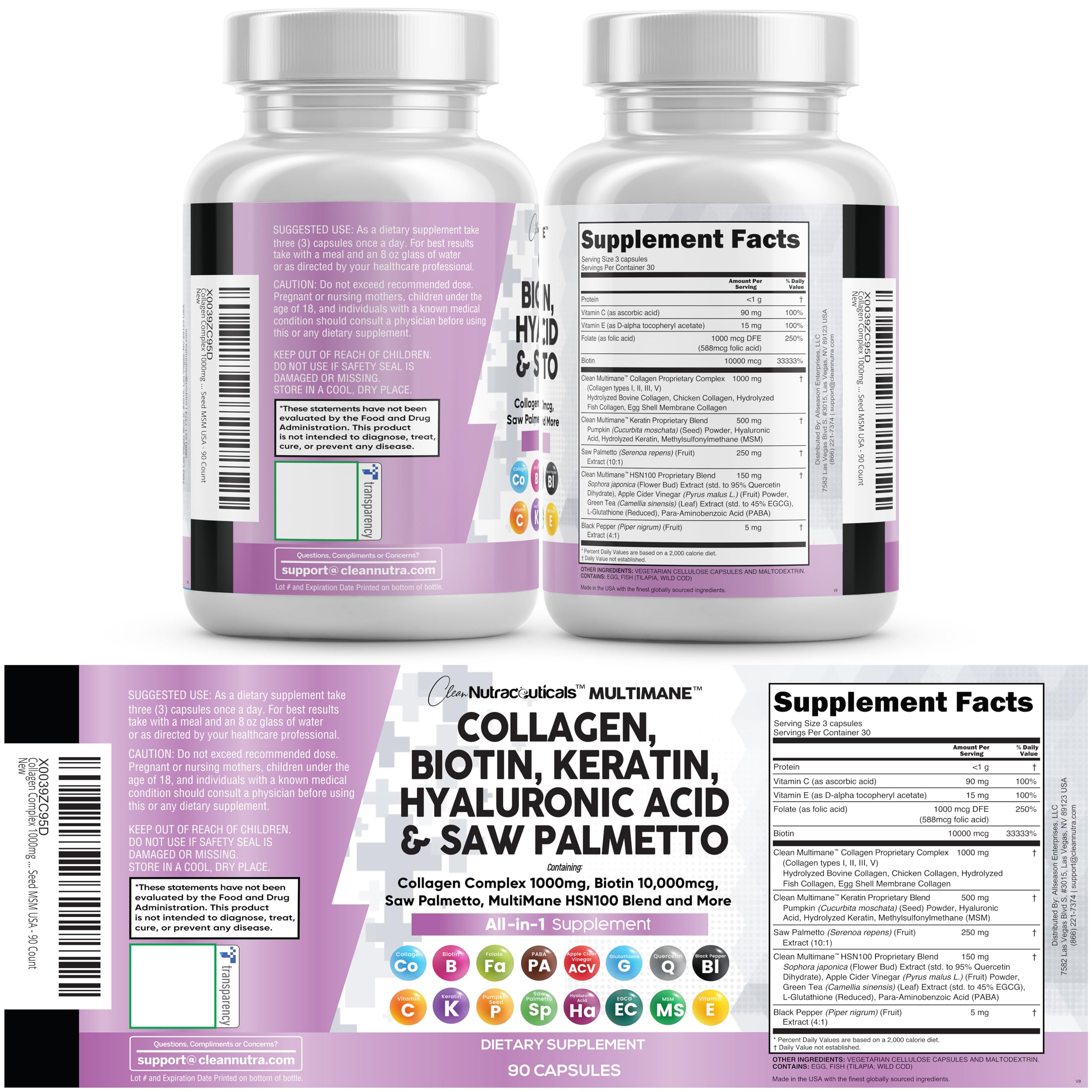 Clean Nutraceuticals Collagen Pills 1000mg Biotin 10000mcg - Clean Nutraceuticals Official Imagery - 6