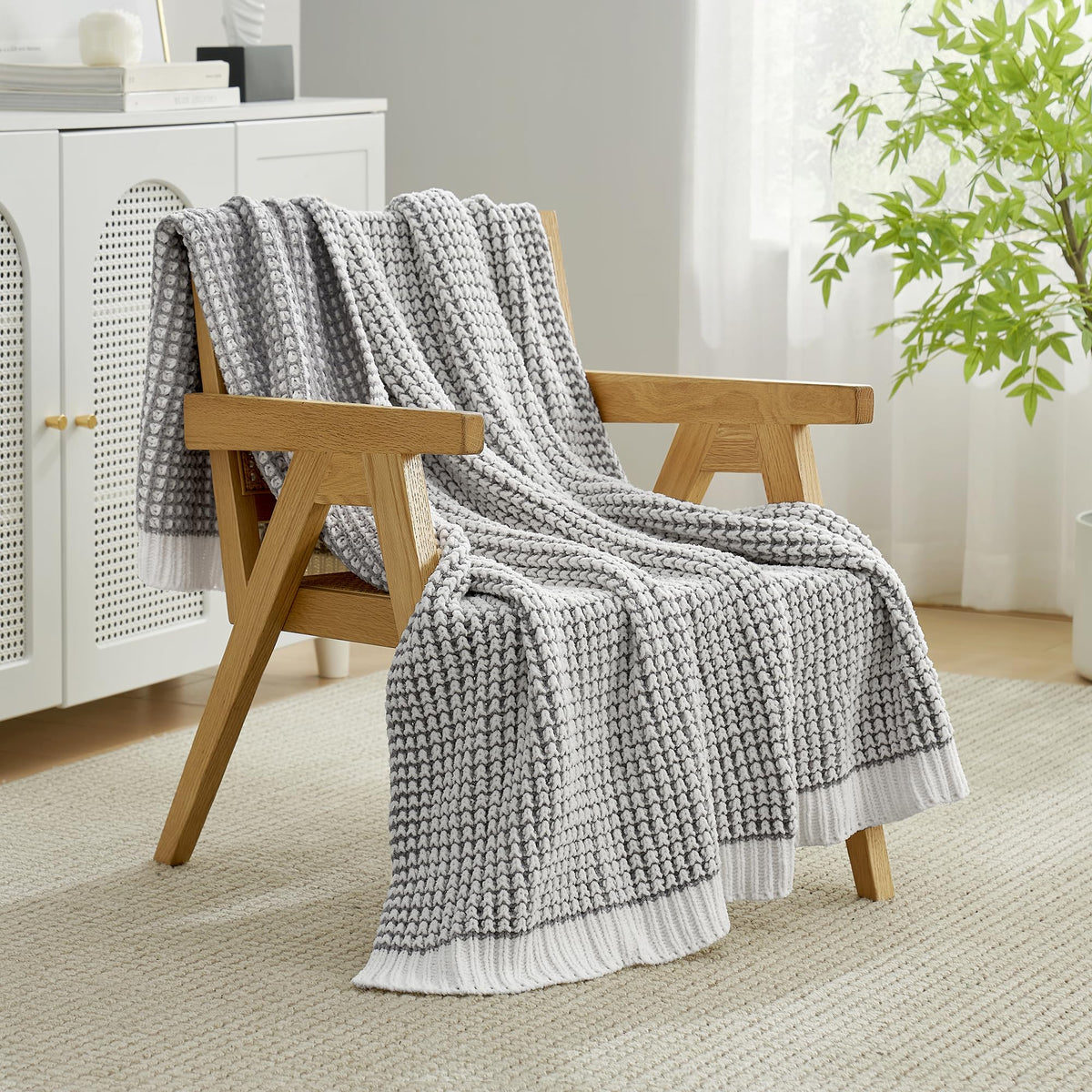 Am lie Home Chenille Knit Throw Blanket for Bed Decor Gray - Amélie Home Official Imagery - 8
