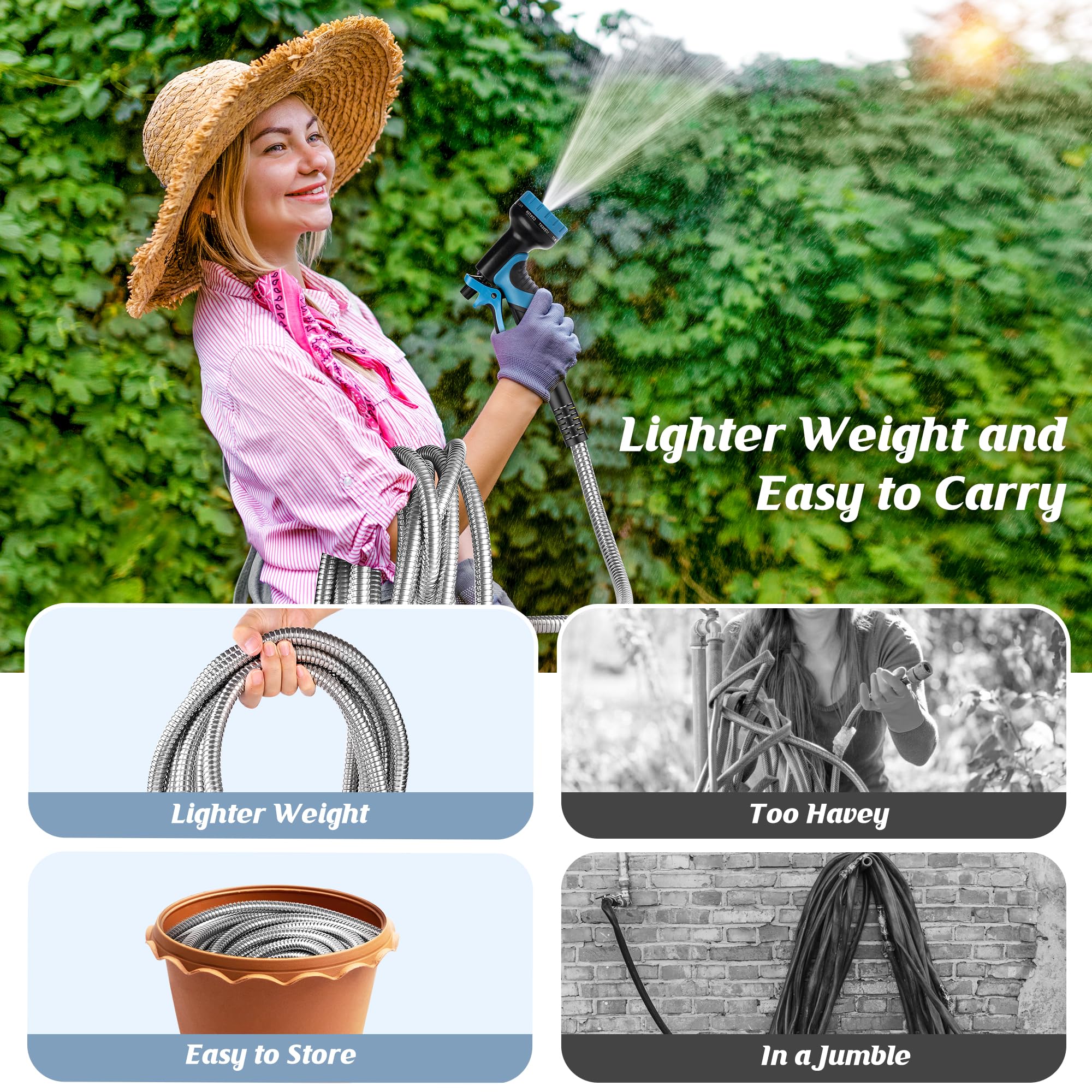 Advinski Garden Hose 100FT with 10-Function Nozzle, No-Kink Water - Advinski Official Product View 5