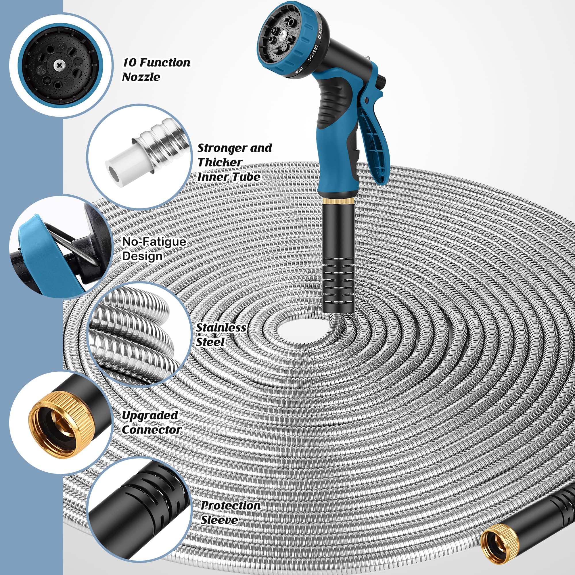 Advinski Garden Hose 100FT with 10-Function Nozzle, No-Kink Water - Advinski Official Product View 2