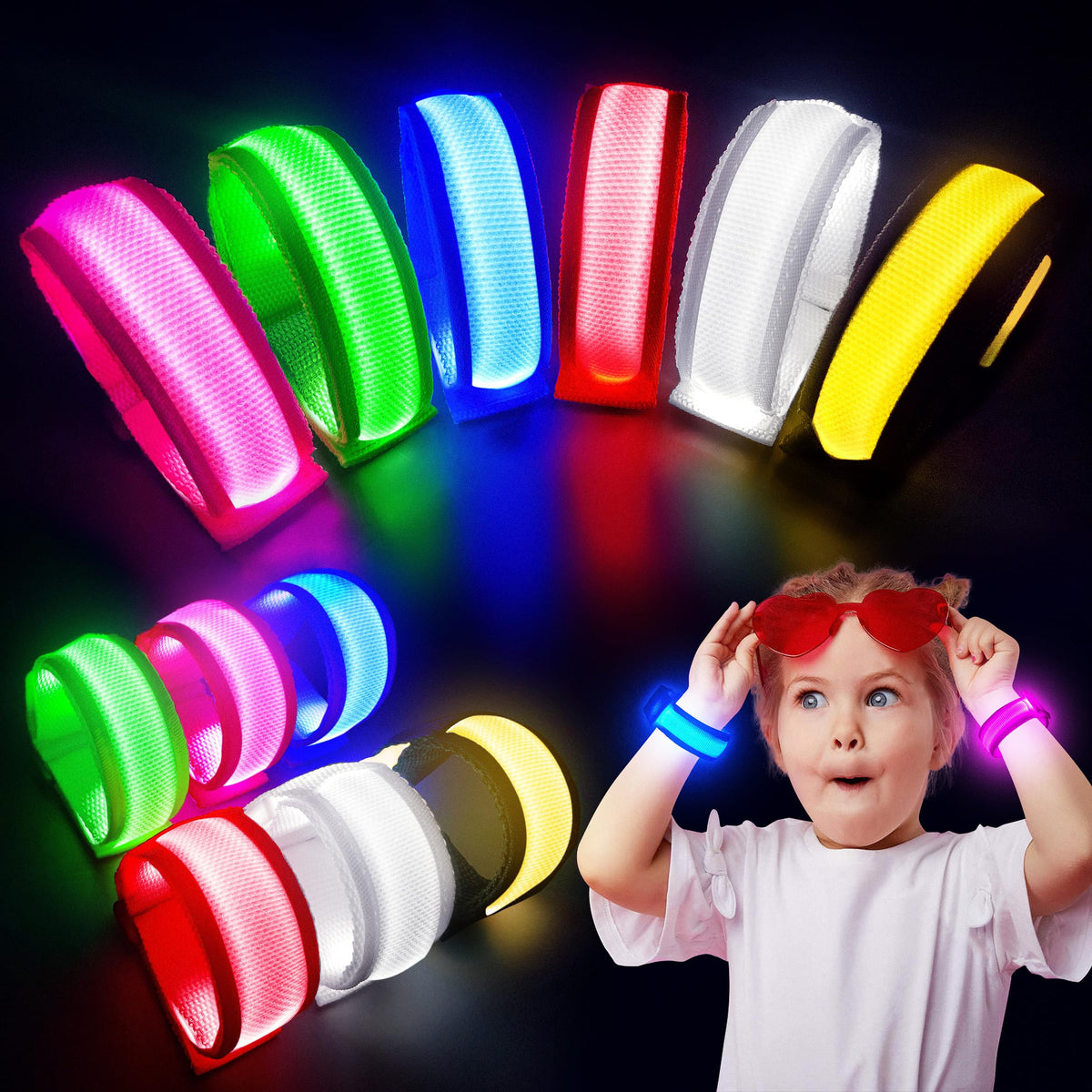 FANL 8 Pack LED Glow Bracelets 8 Colors Light Up Party - FANL Official Imagery - 1